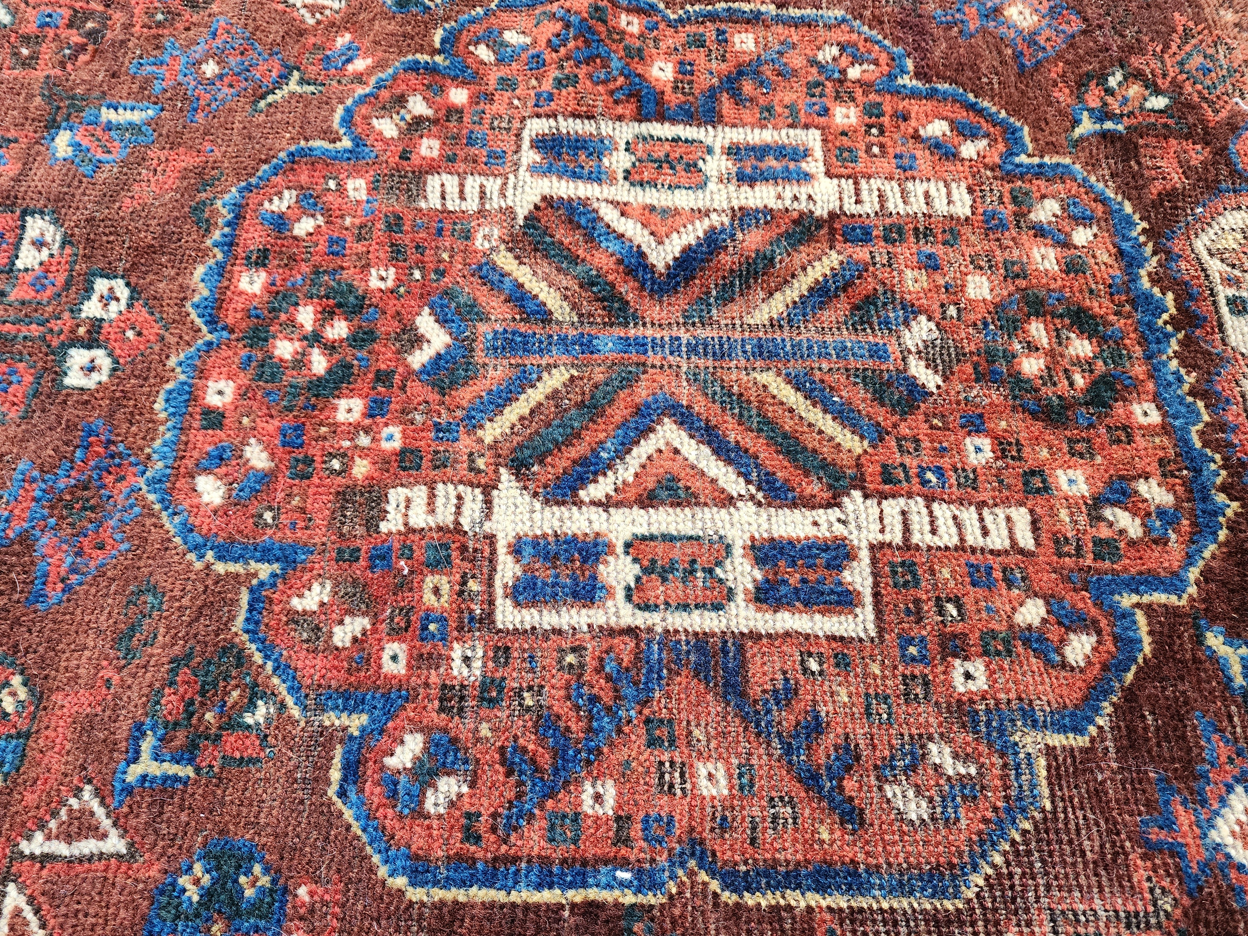 Alfombra persa antigua Shiraz de 1,55 m x 1,98 m