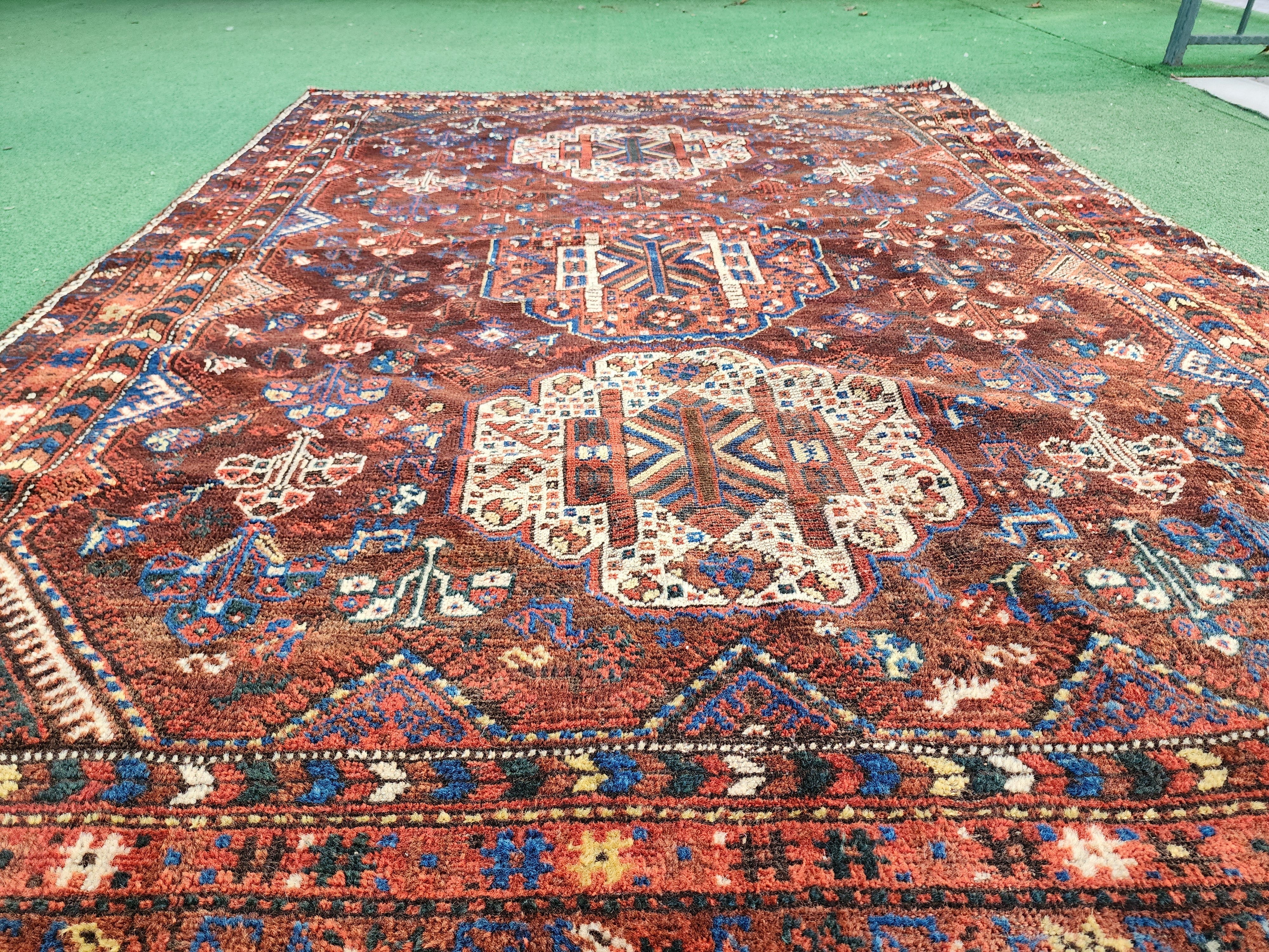 antique Persian Wool Runner Rug — border pattern
