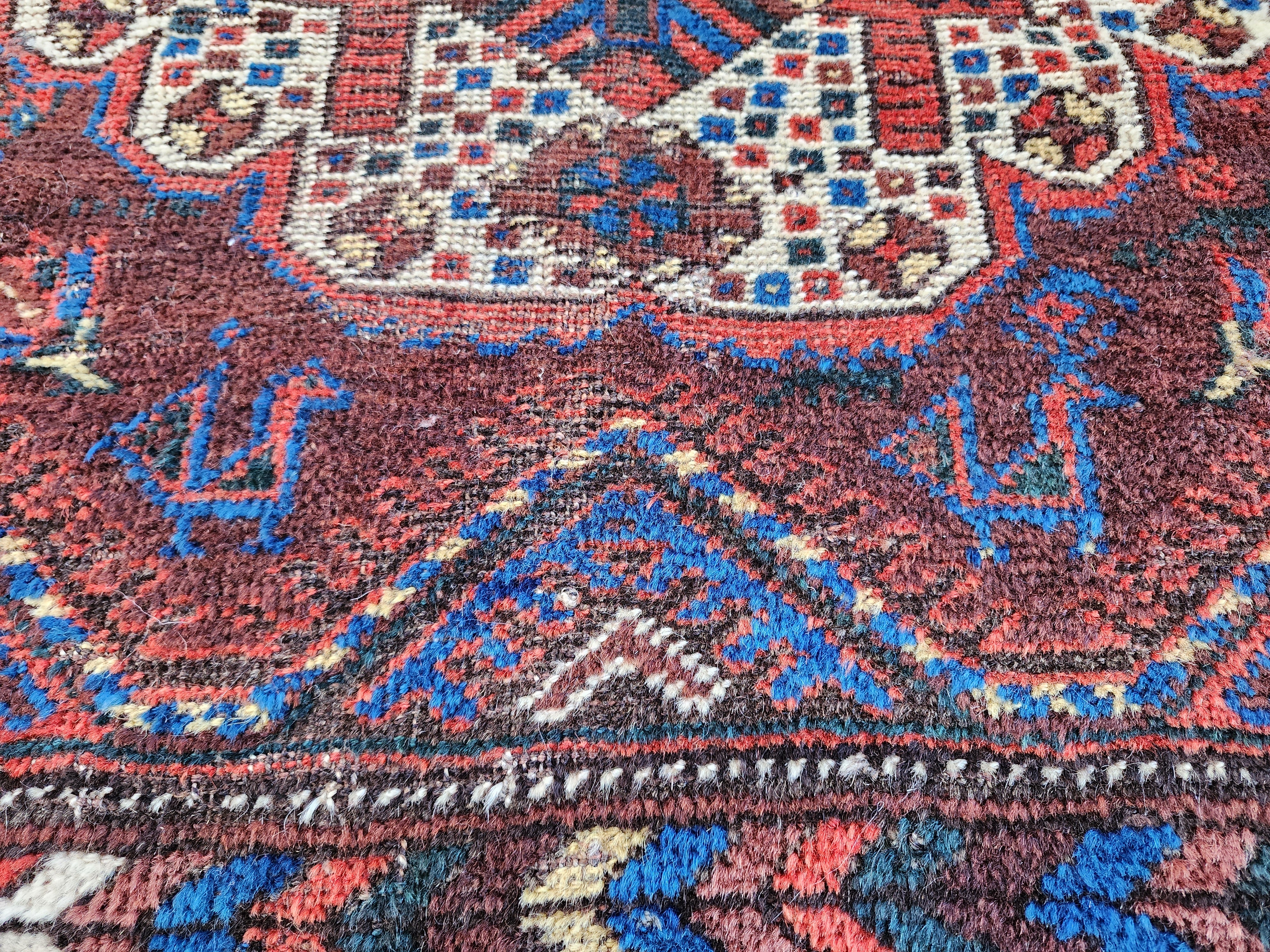 Alfombra persa antigua Shiraz de 1,55 m x 1,98 m
