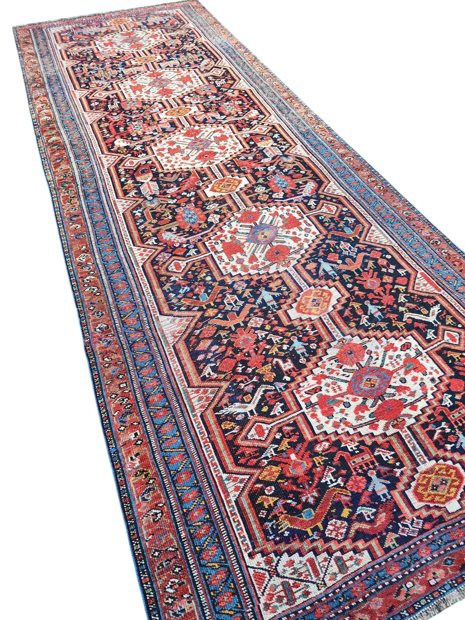 antique Persian Qashqai Runner Rug — back view
