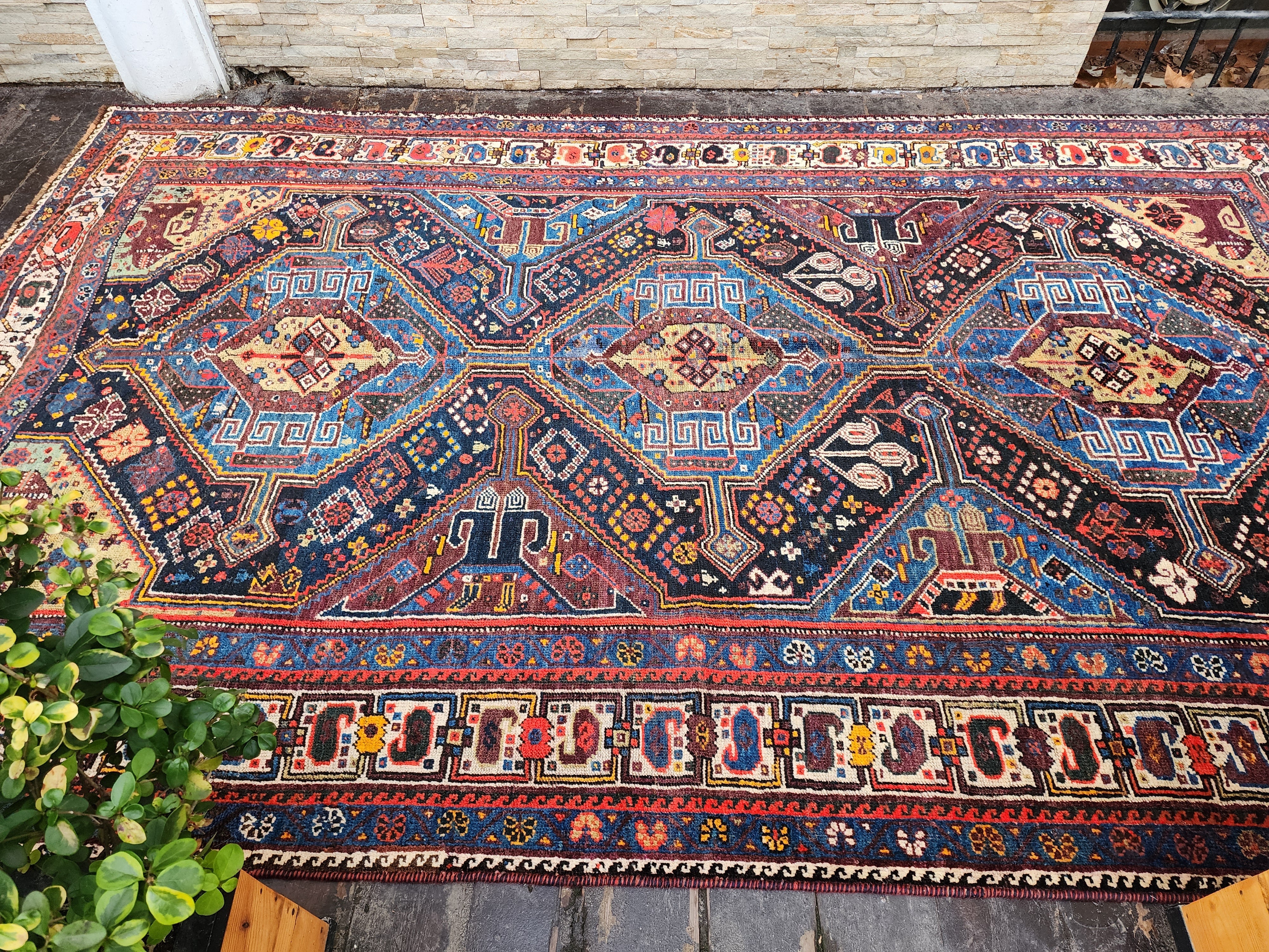 antique Persian Wool Large Area Rug — pattern close-up