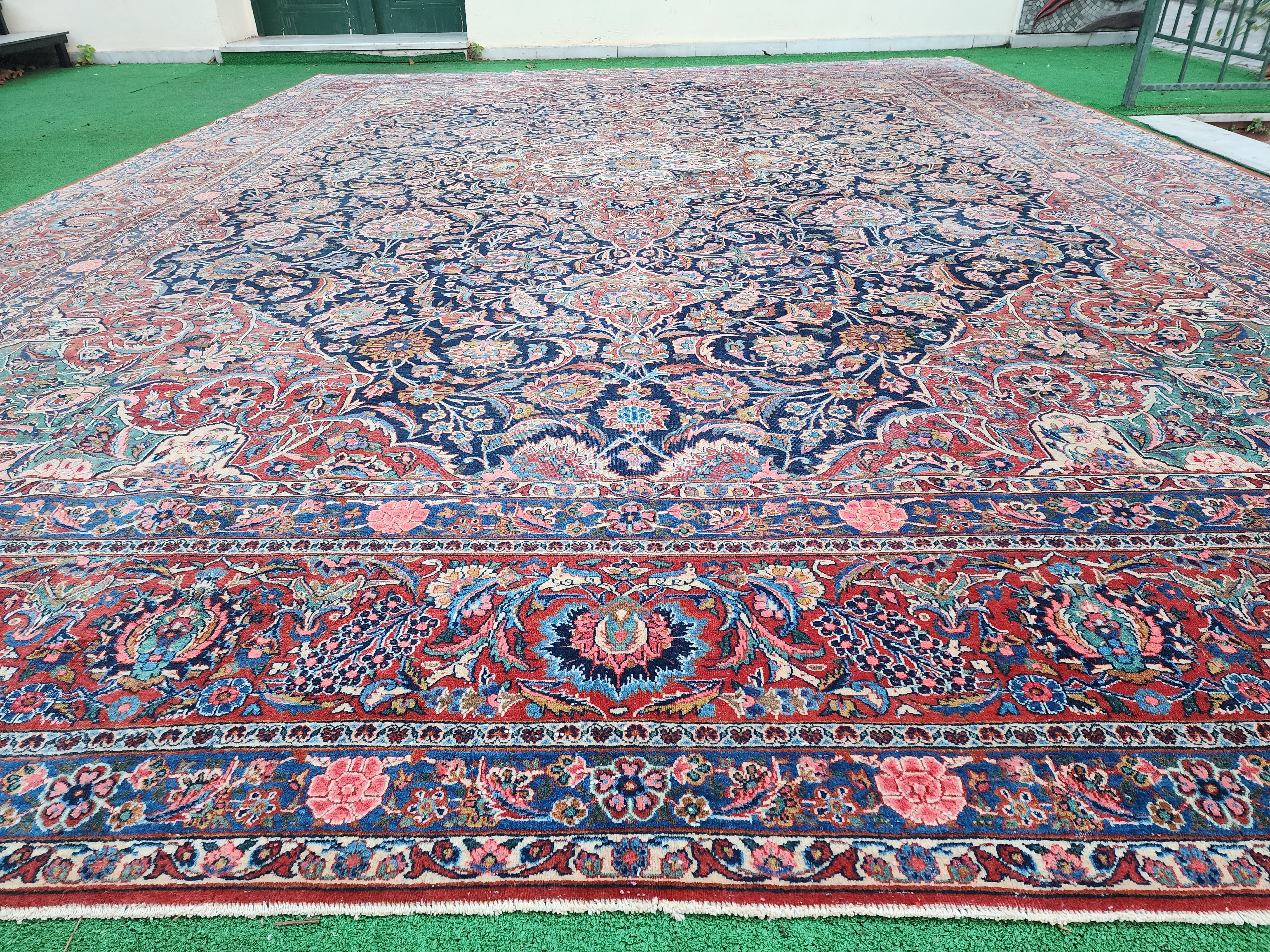 antique Oriental Large Area Rug — border pattern
