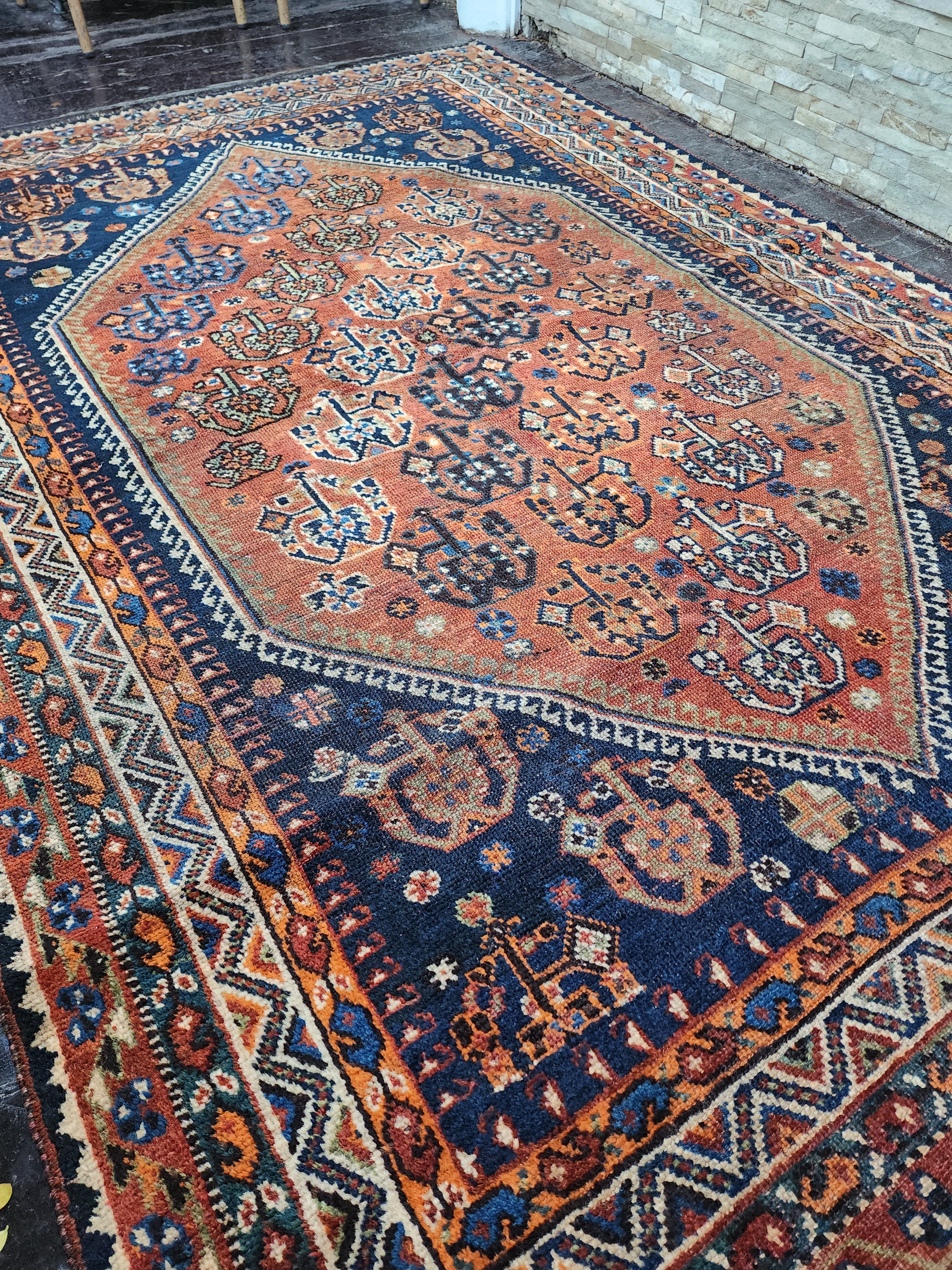 antique Persian Wool Area Rug — back view