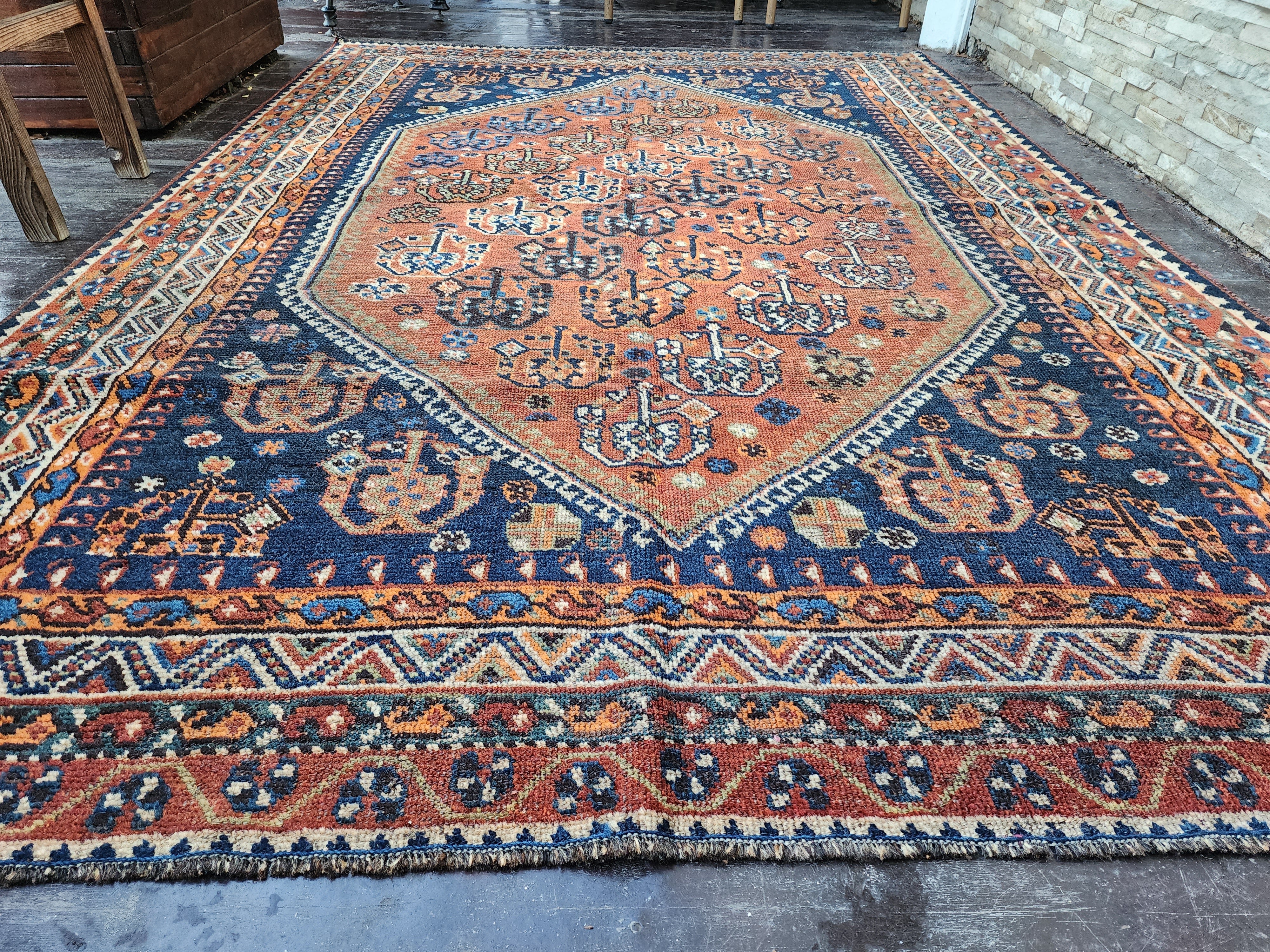 antique Persian Wool Area Rug — border pattern