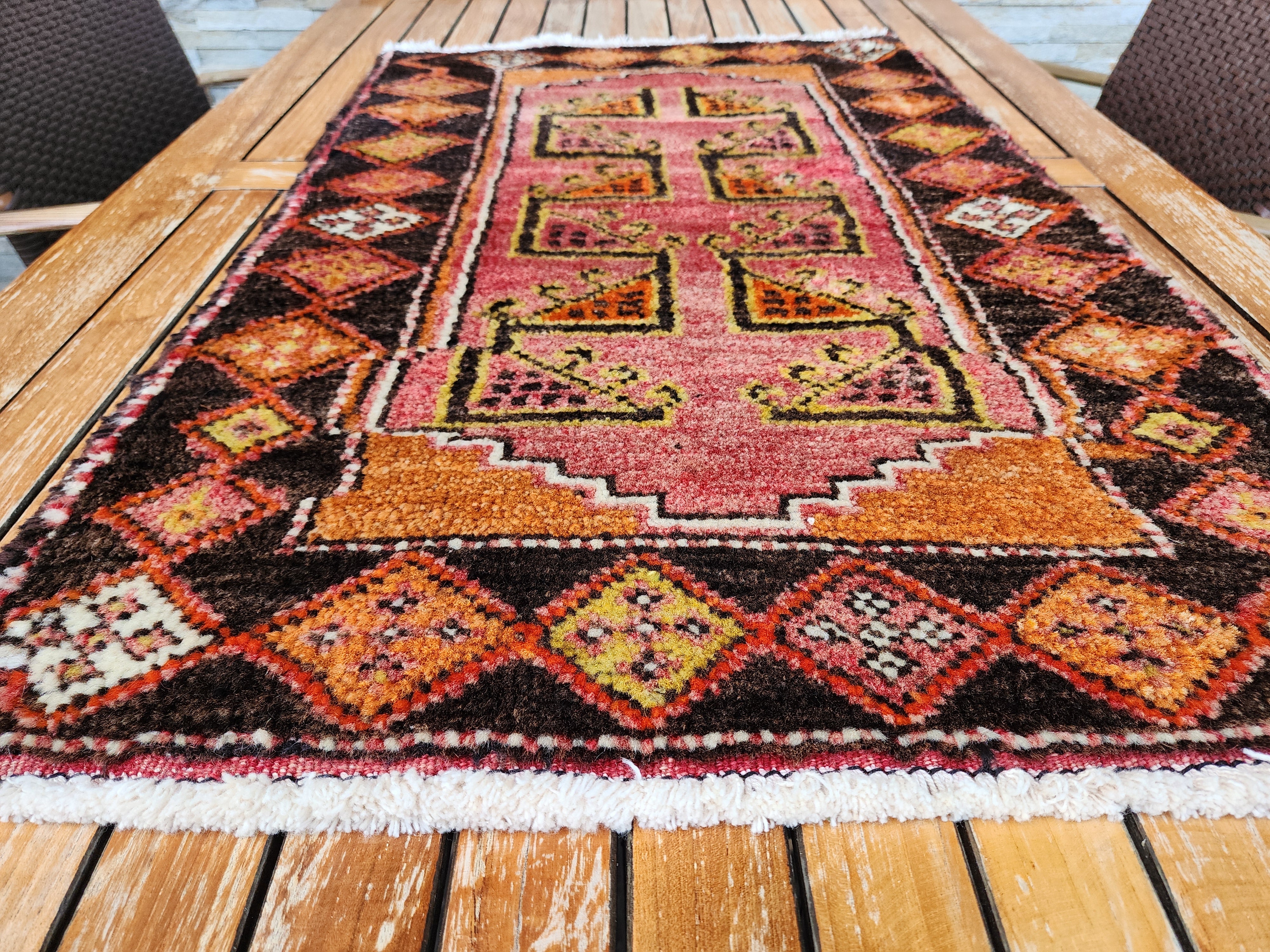 antique Konya Wool Small Rug — pile detail