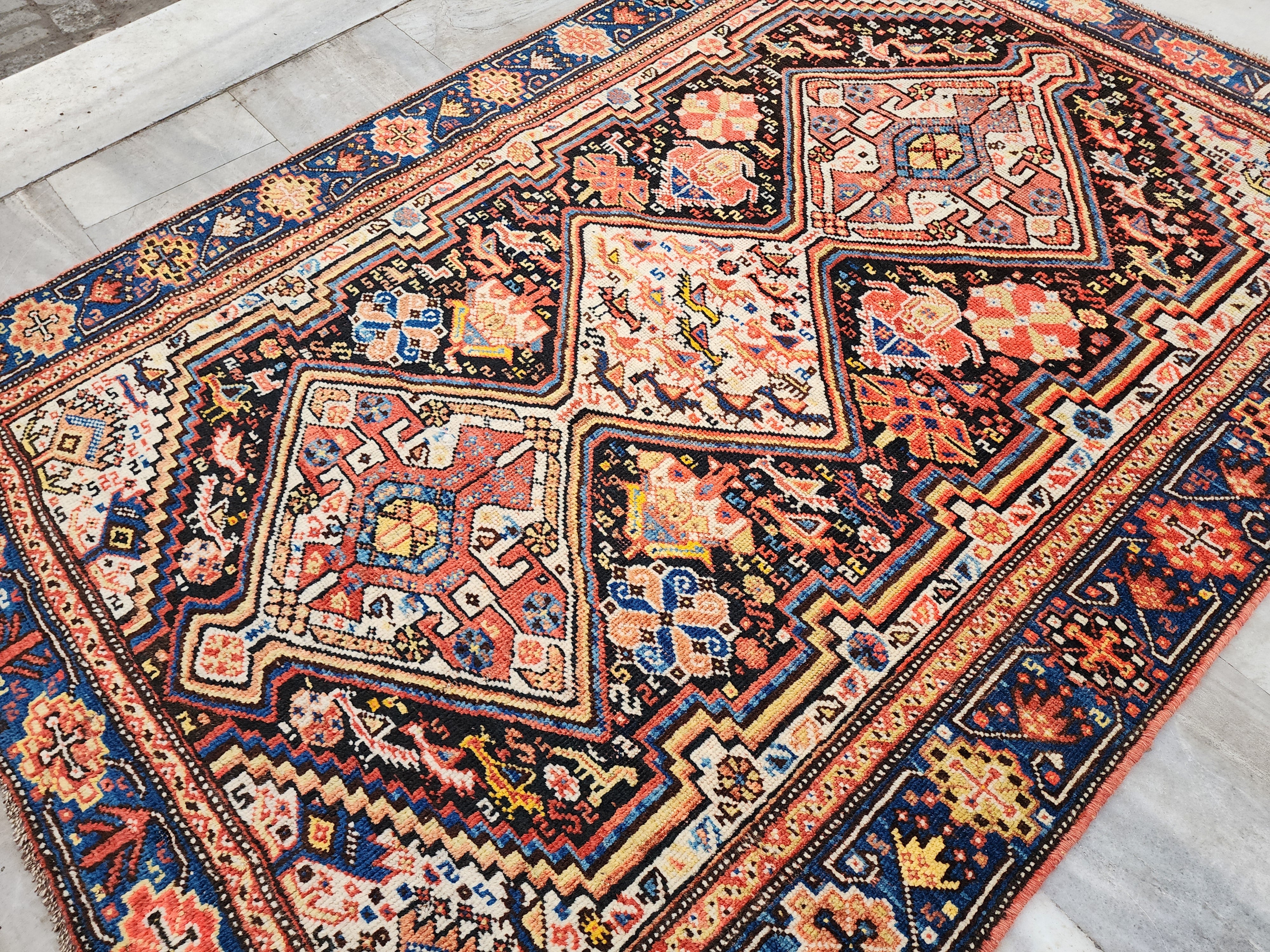 Vintage Turkish Tribal Wool Rug, Oriental Bohemian Area Carpet