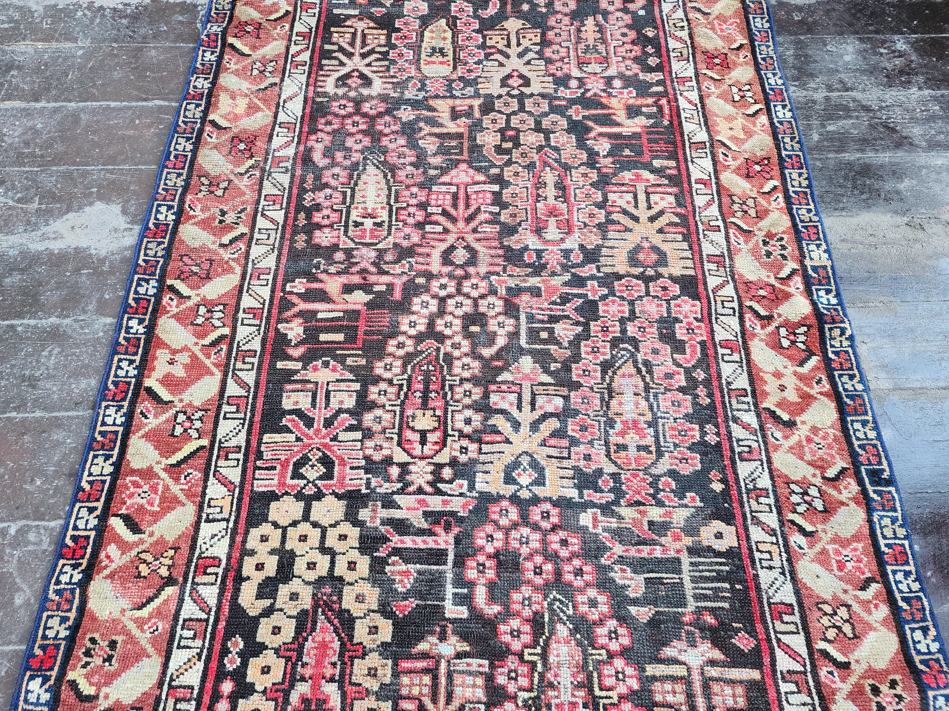 Antique Cacuasion Rug 6 ft 1 in x 3 ft 5 in, Red, Blue and White Floral Design Turkish Small Runner Rug Handmade fron Natural Wool