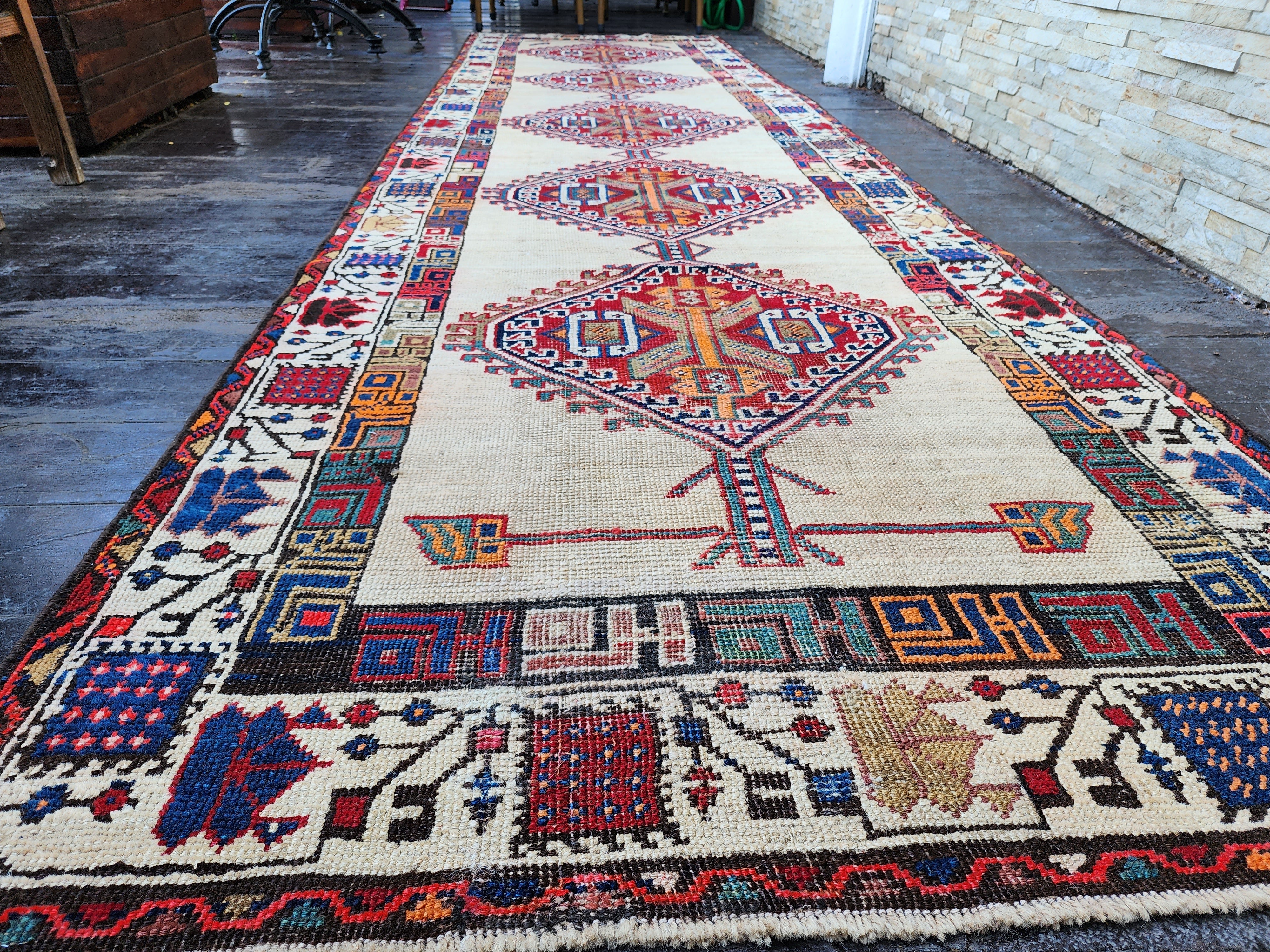 antique Persian Wool Runner Rug — colour close-up
