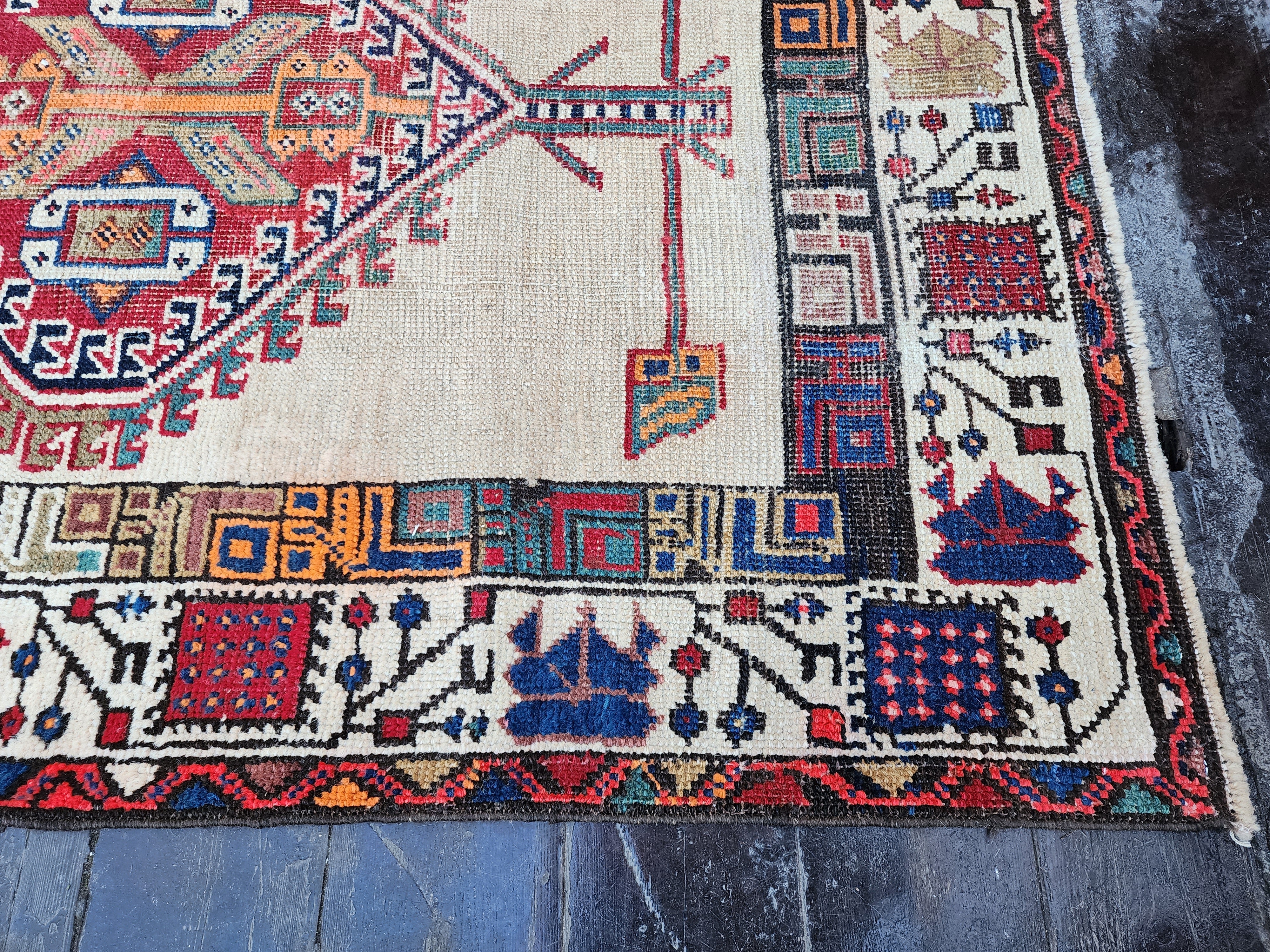 antique Persian Wool Runner Rug — detail texture