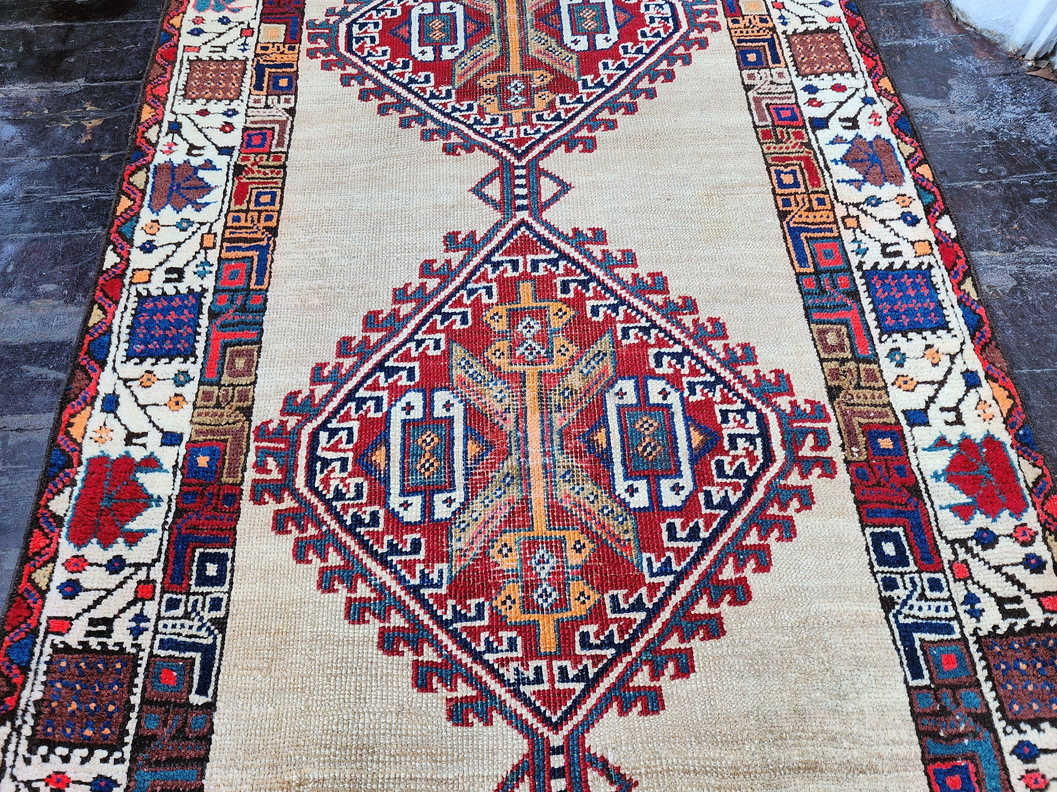 antique Persian Wool Runner Rug — corner detail