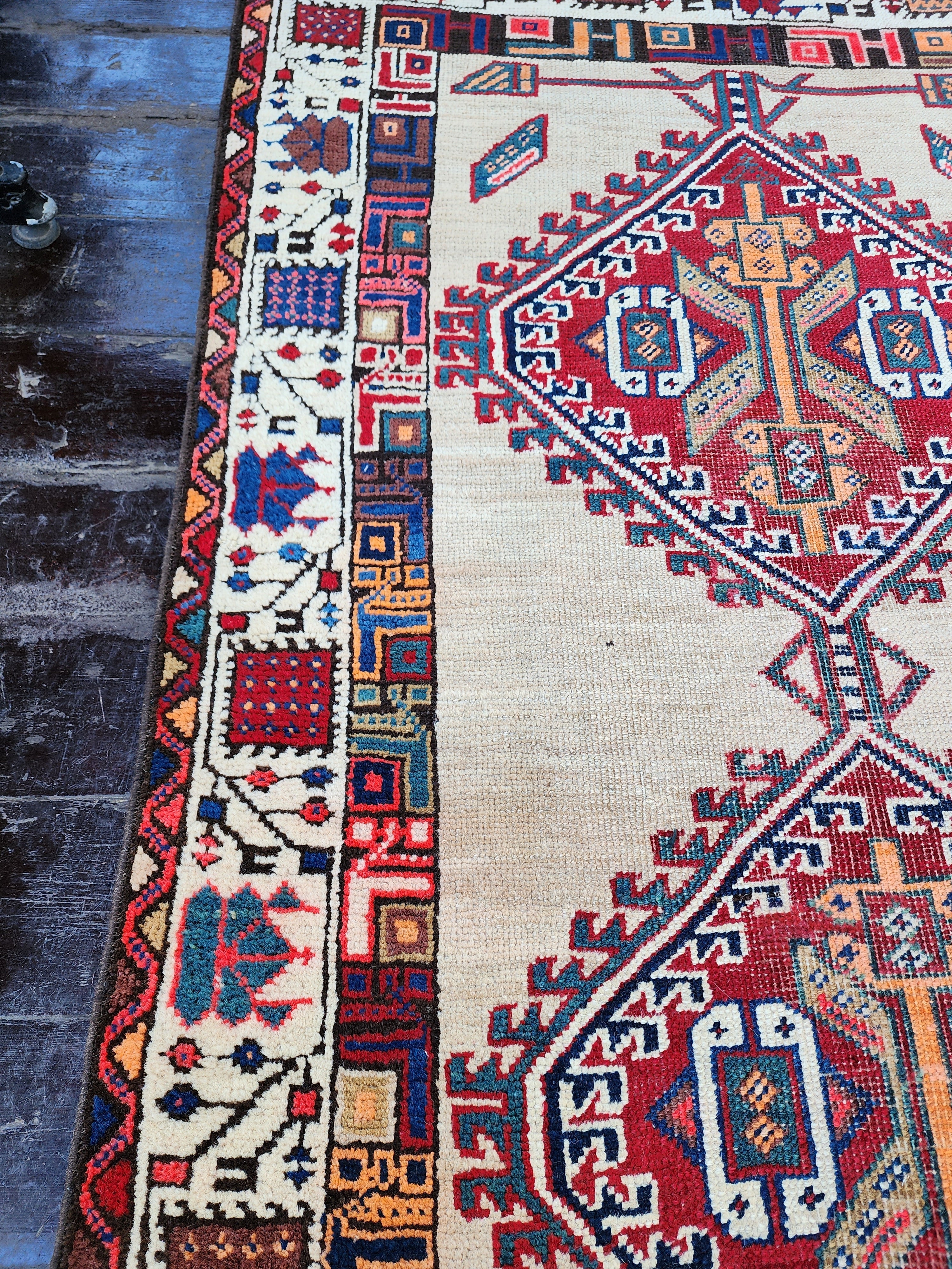 antique Persian Wool Runner Rug — edge weave