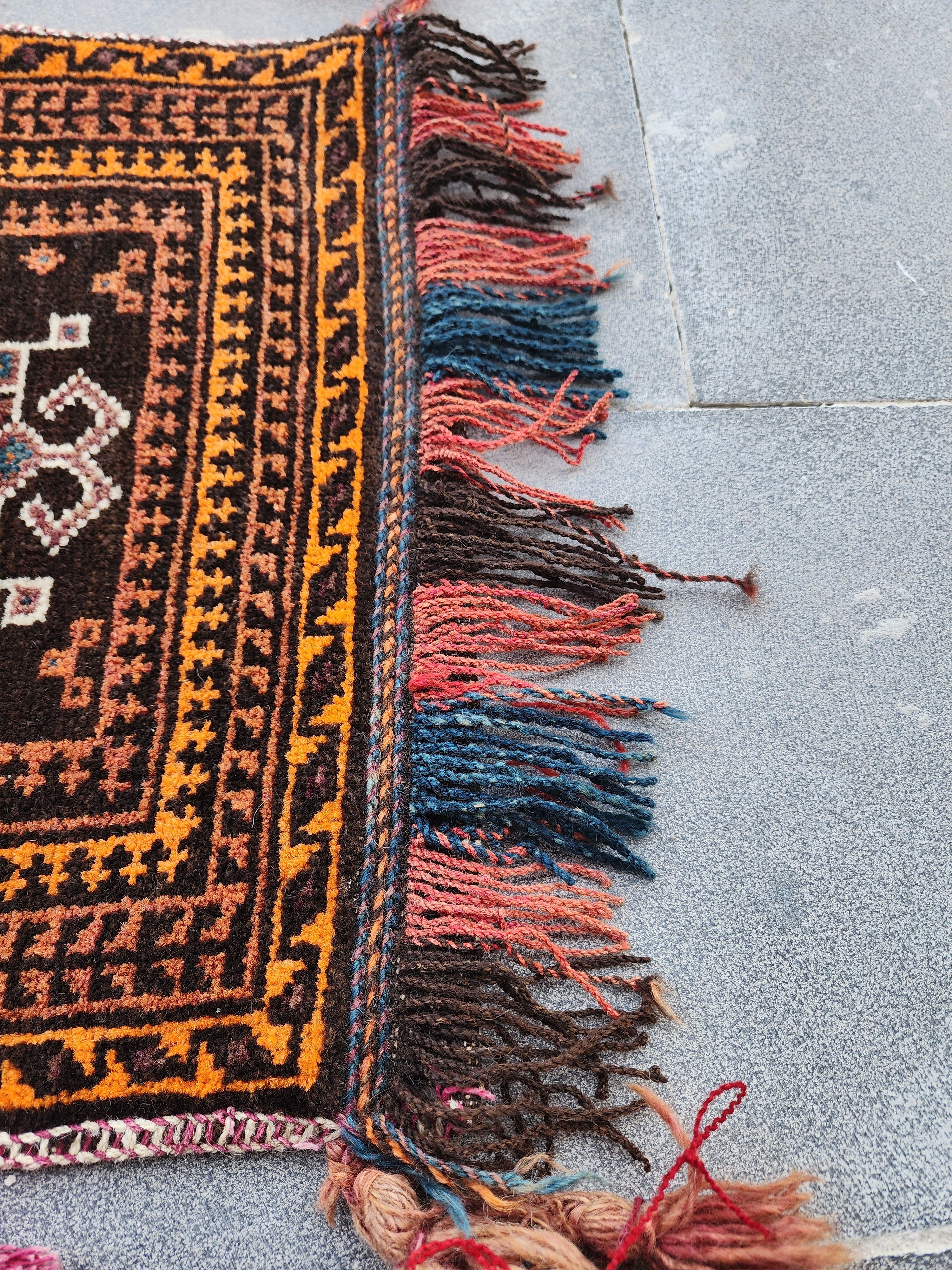 Vintage Turkish Carpet Saddlebags: 3 ft 6 in x 1 ft 8 in Red and Black Wool Entryway Rug