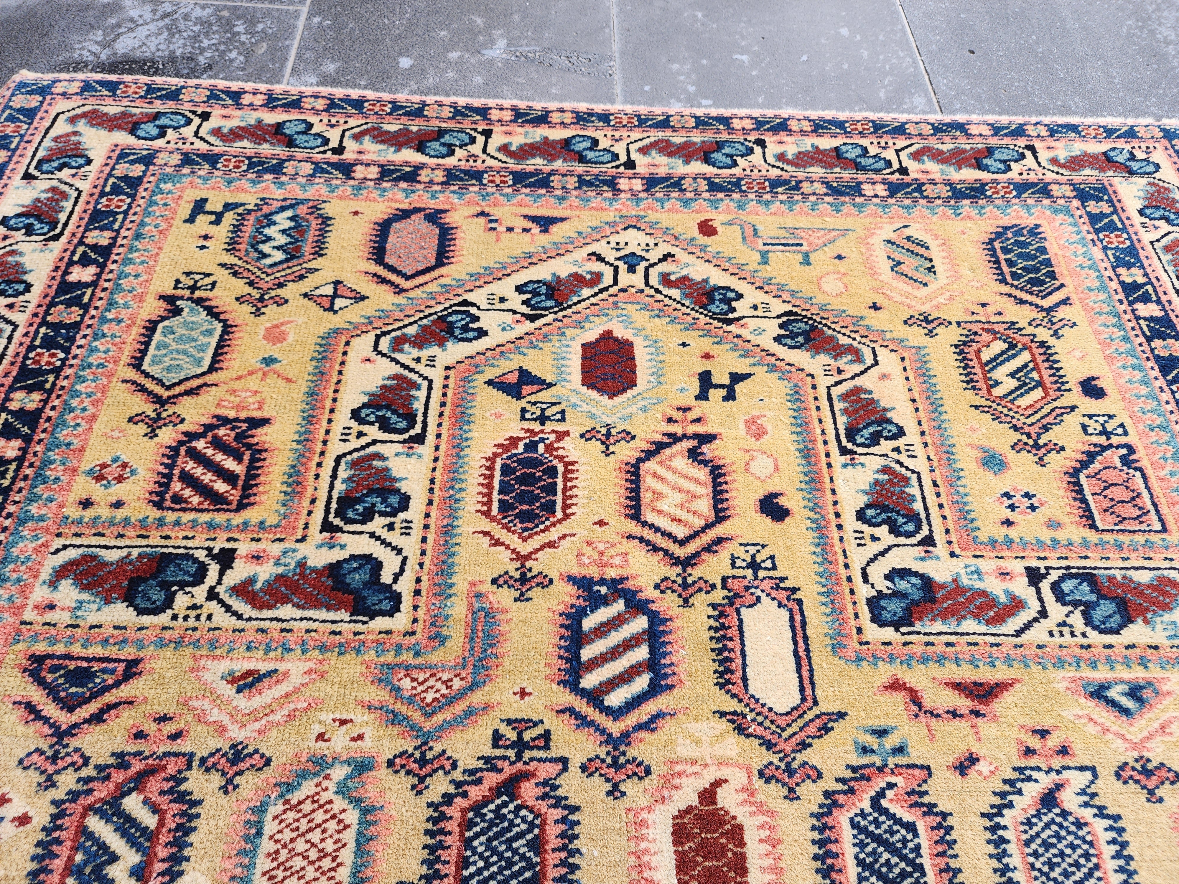 antique Caucasian Shirvan Wool Small Rug — edge weave