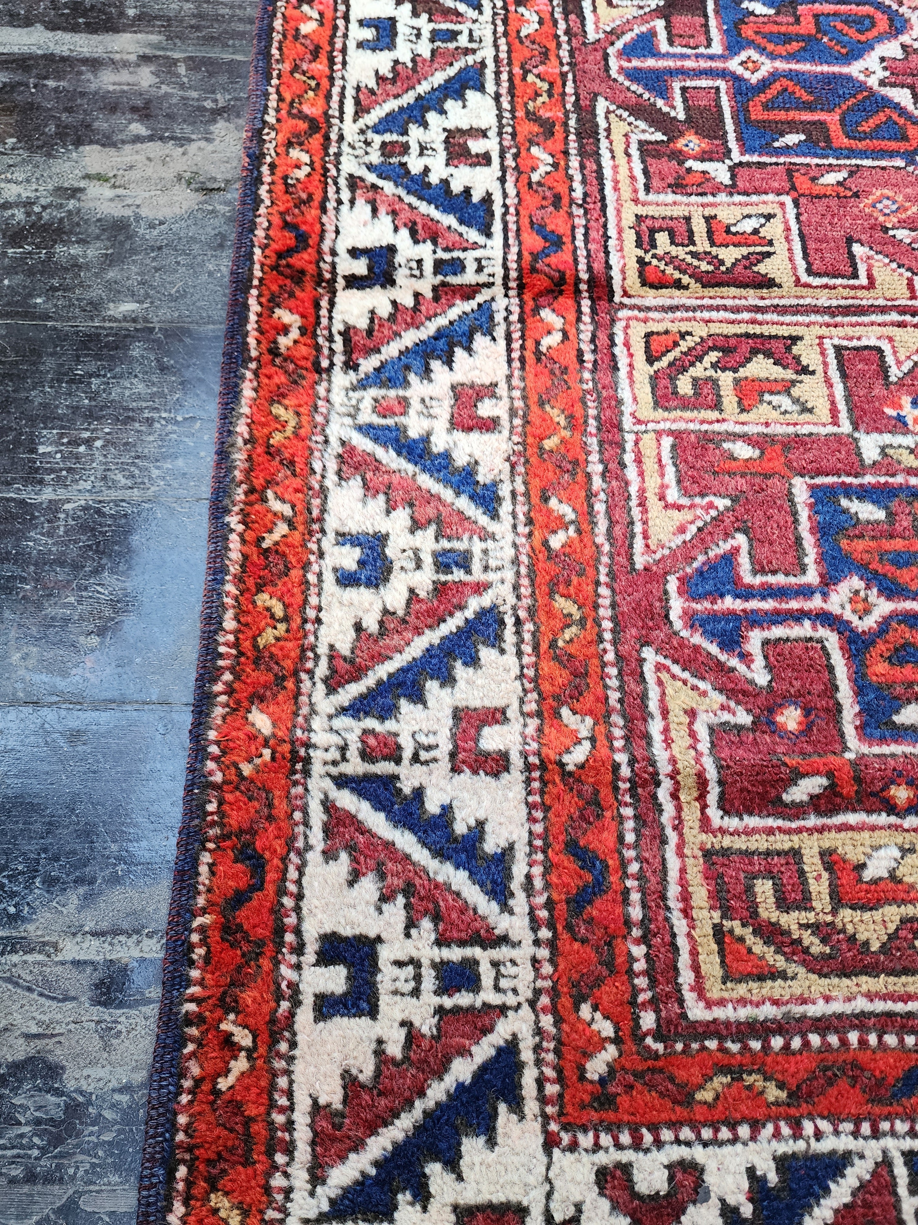 antique Turkish Wool Small Rug — border pattern