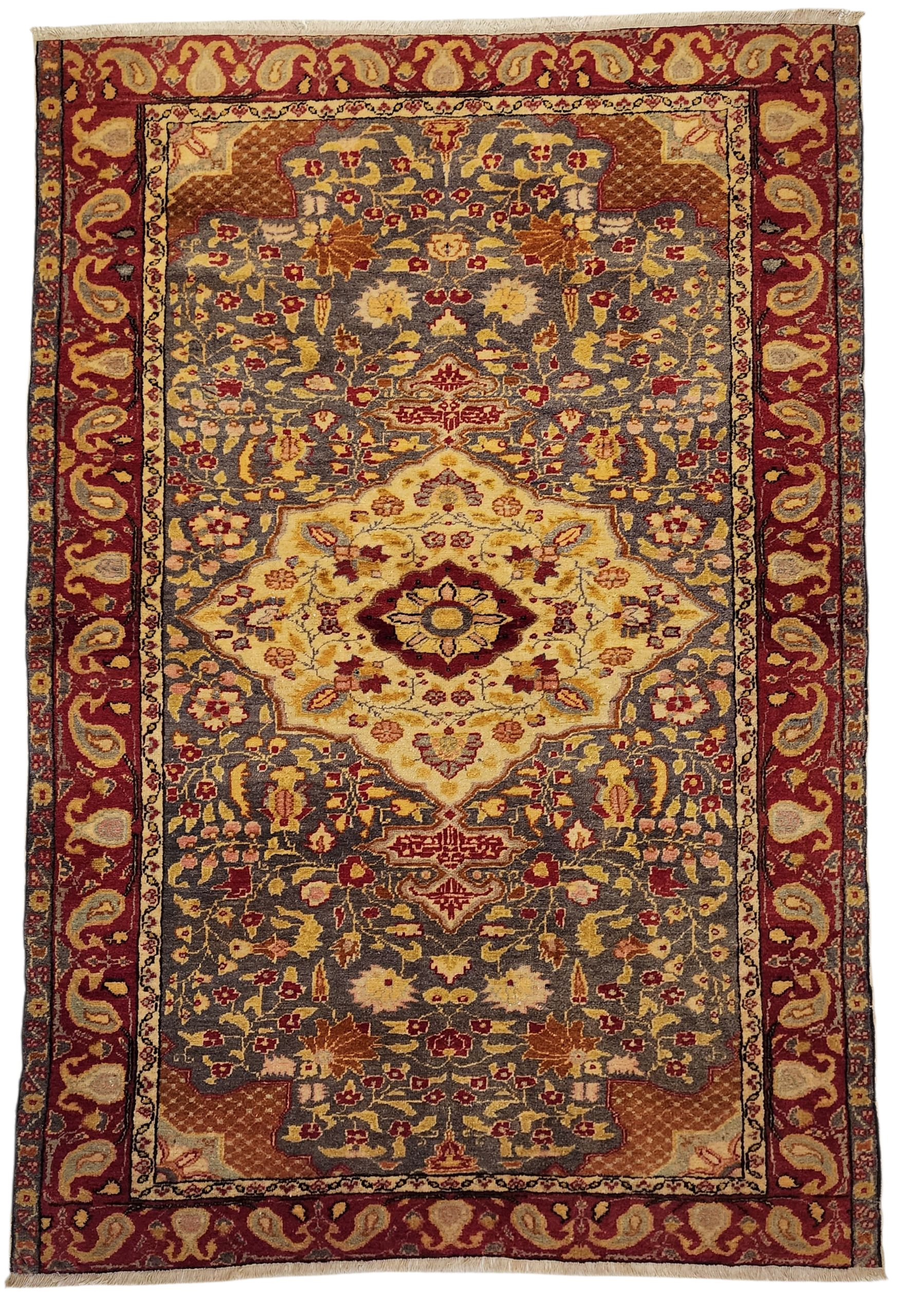Persian Rug 5 ft 10 in x 4 ft 2 in Gray Brown and Red Persian Rug for the Living or Dining Room Handmade from Natural Wool in Turkey