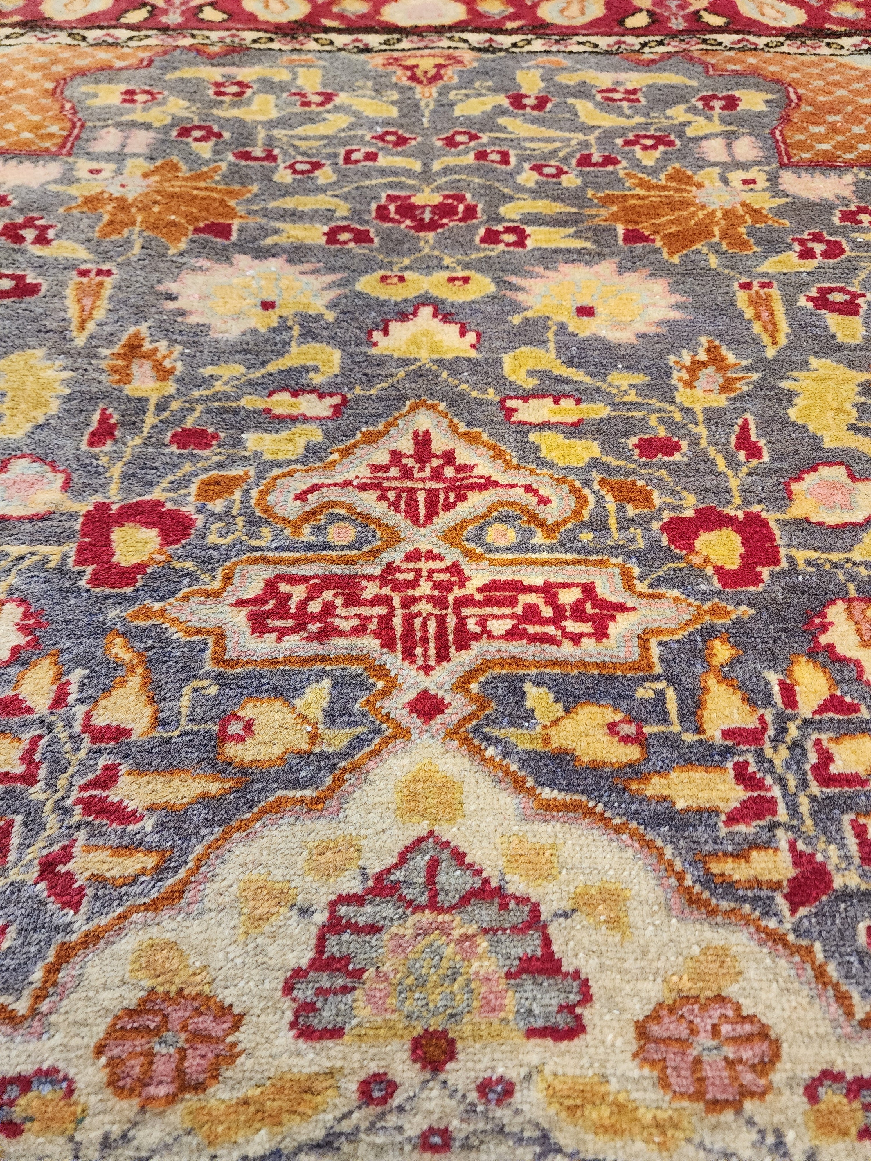 Persian Rug 5 ft 10 in x 4 ft 2 in Gray Brown and Red Persian Rug for the Living or Dining Room Handmade from Natural Wool in Turkey