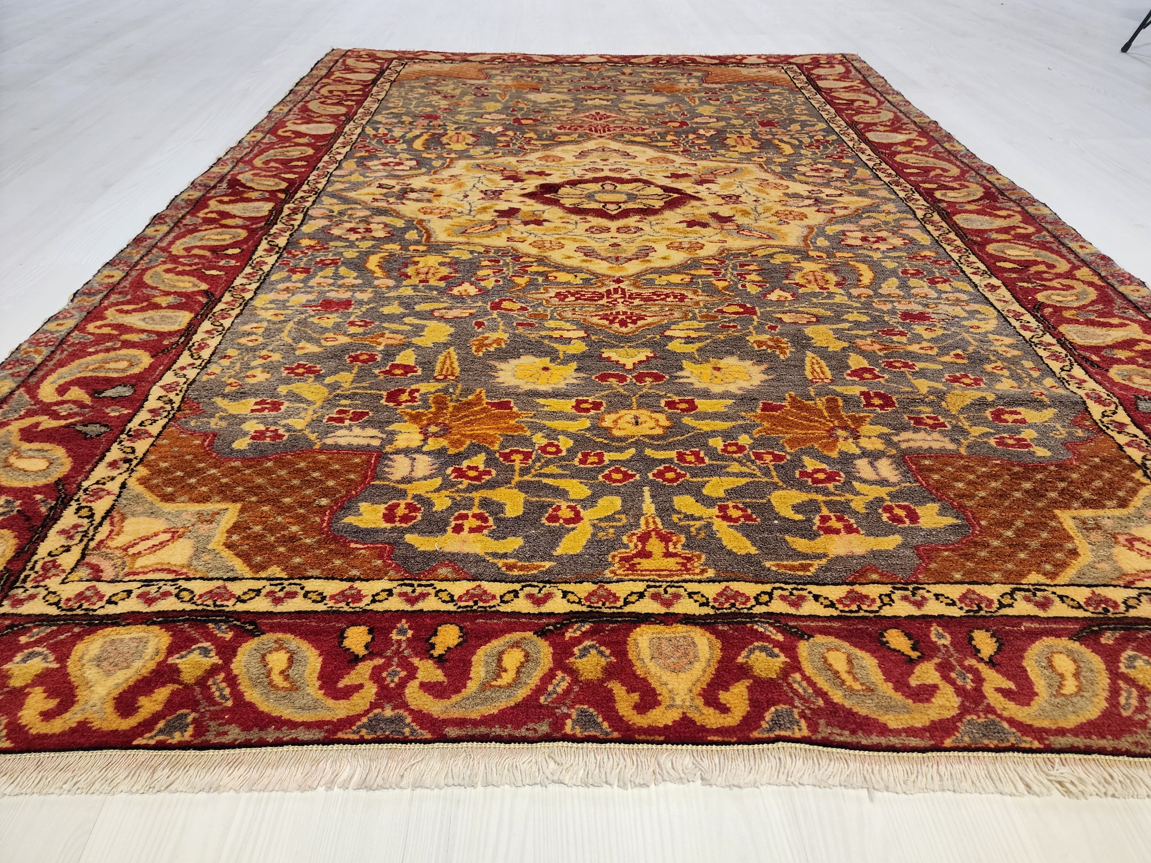 Persian Rug 5 ft 10 in x 4 ft 2 in Gray Brown and Red Persian Rug for the Living or Dining Room Handmade from Natural Wool in Turkey