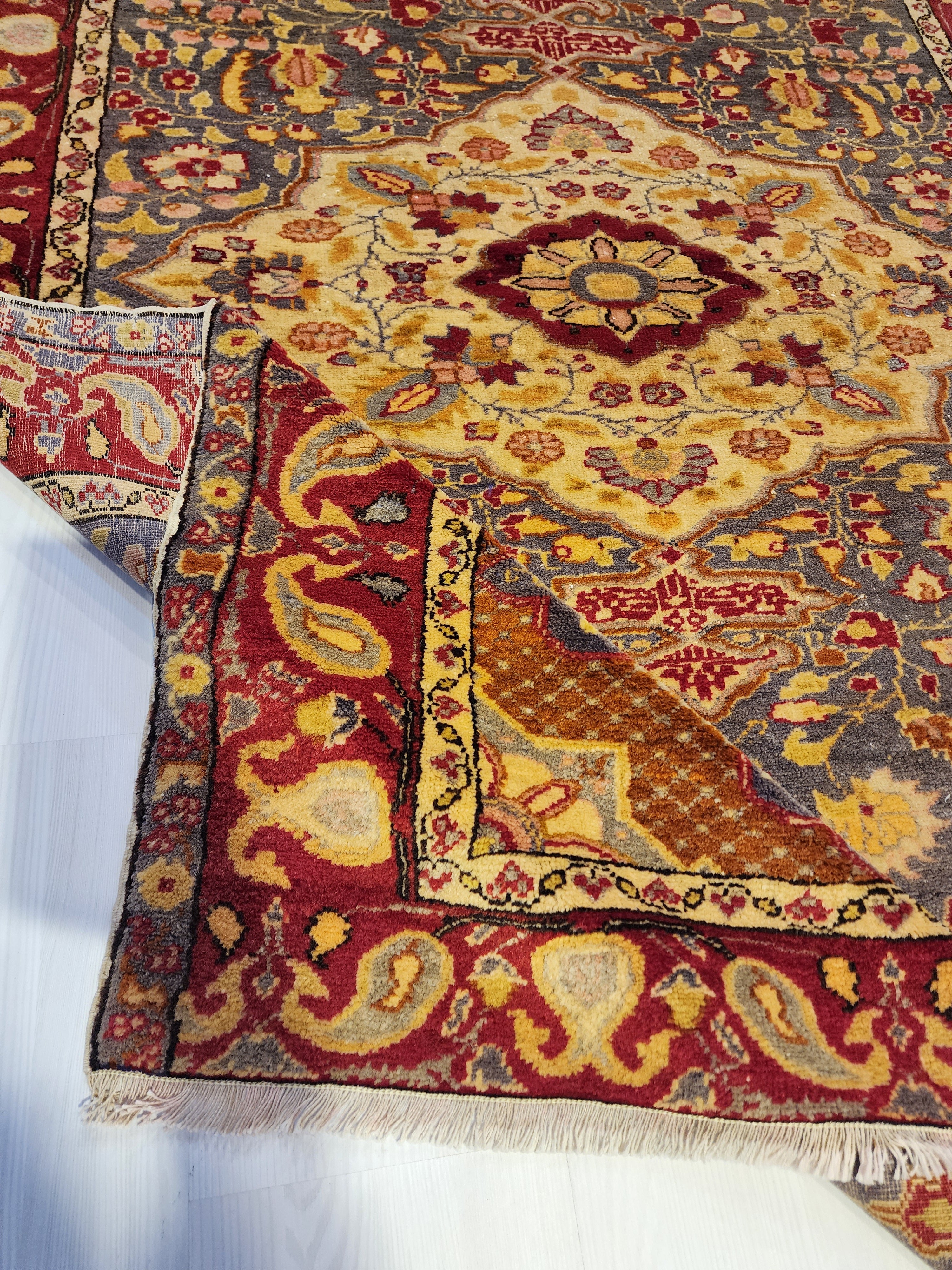 Persian Rug 5 ft 10 in x 4 ft 2 in Gray Brown and Red Persian Rug for the Living or Dining Room Handmade from Natural Wool in Turkey