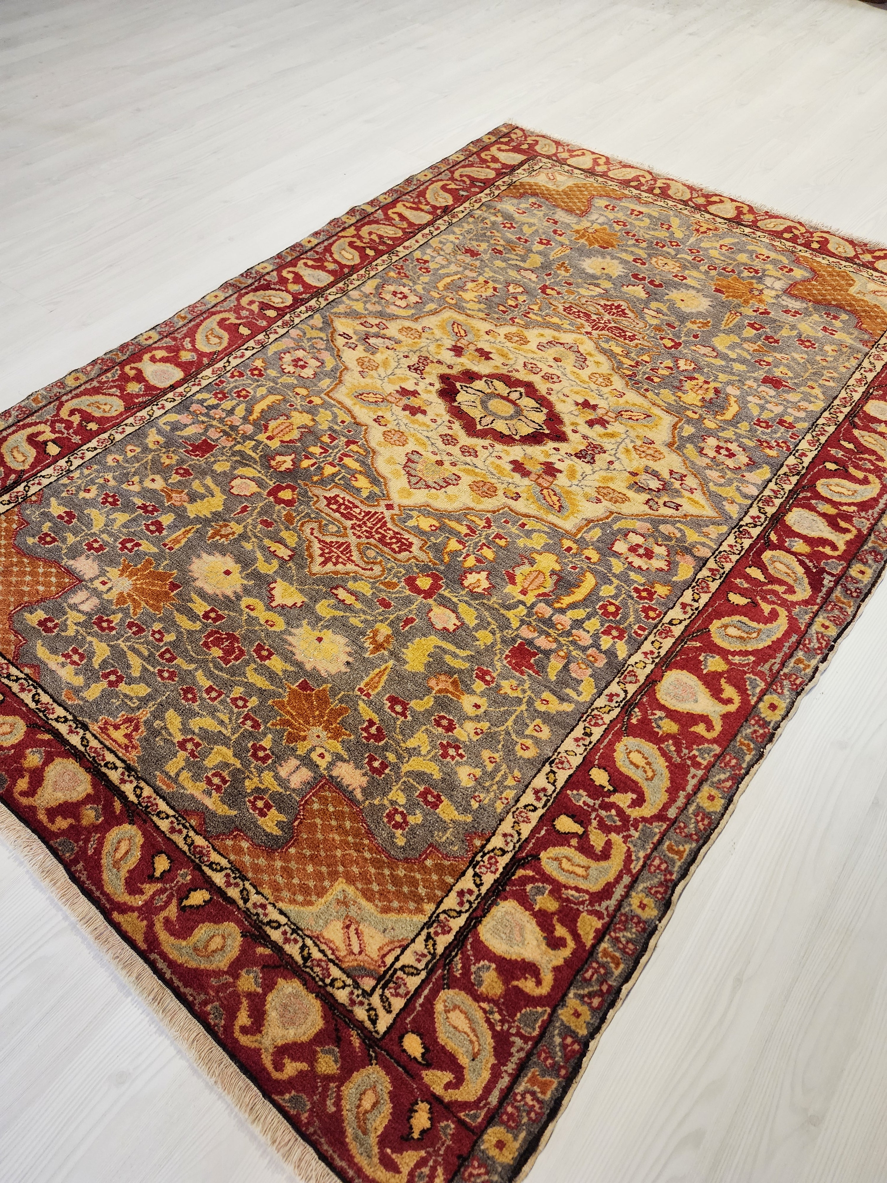 Persian Rug 5 ft 10 in x 4 ft 2 in Gray Brown and Red Persian Rug for the Living or Dining Room Handmade from Natural Wool in Turkey