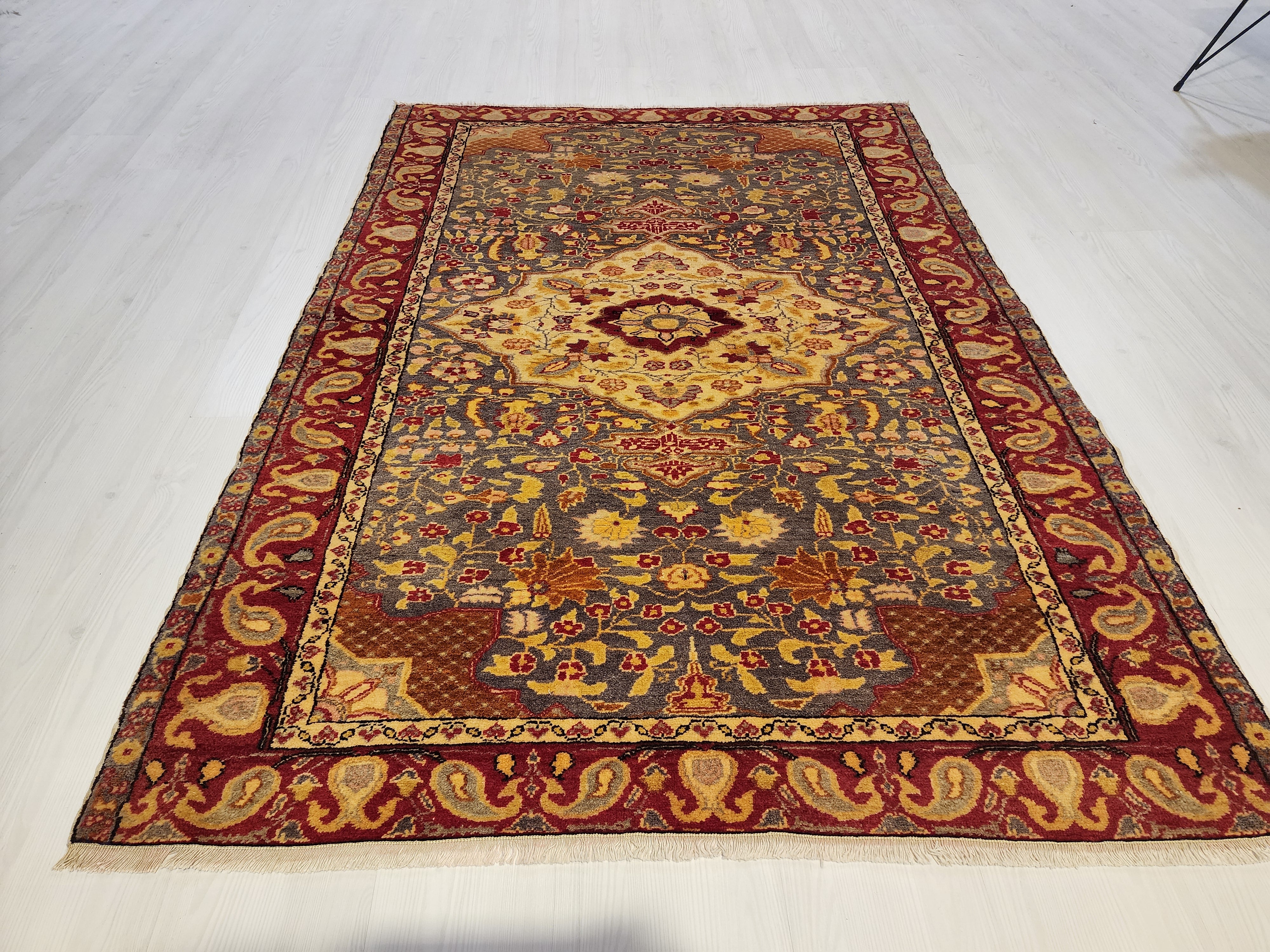 Persian Rug 5 ft 10 in x 4 ft 2 in Gray Brown and Red Persian Rug for the Living or Dining Room Handmade from Natural Wool in Turkey