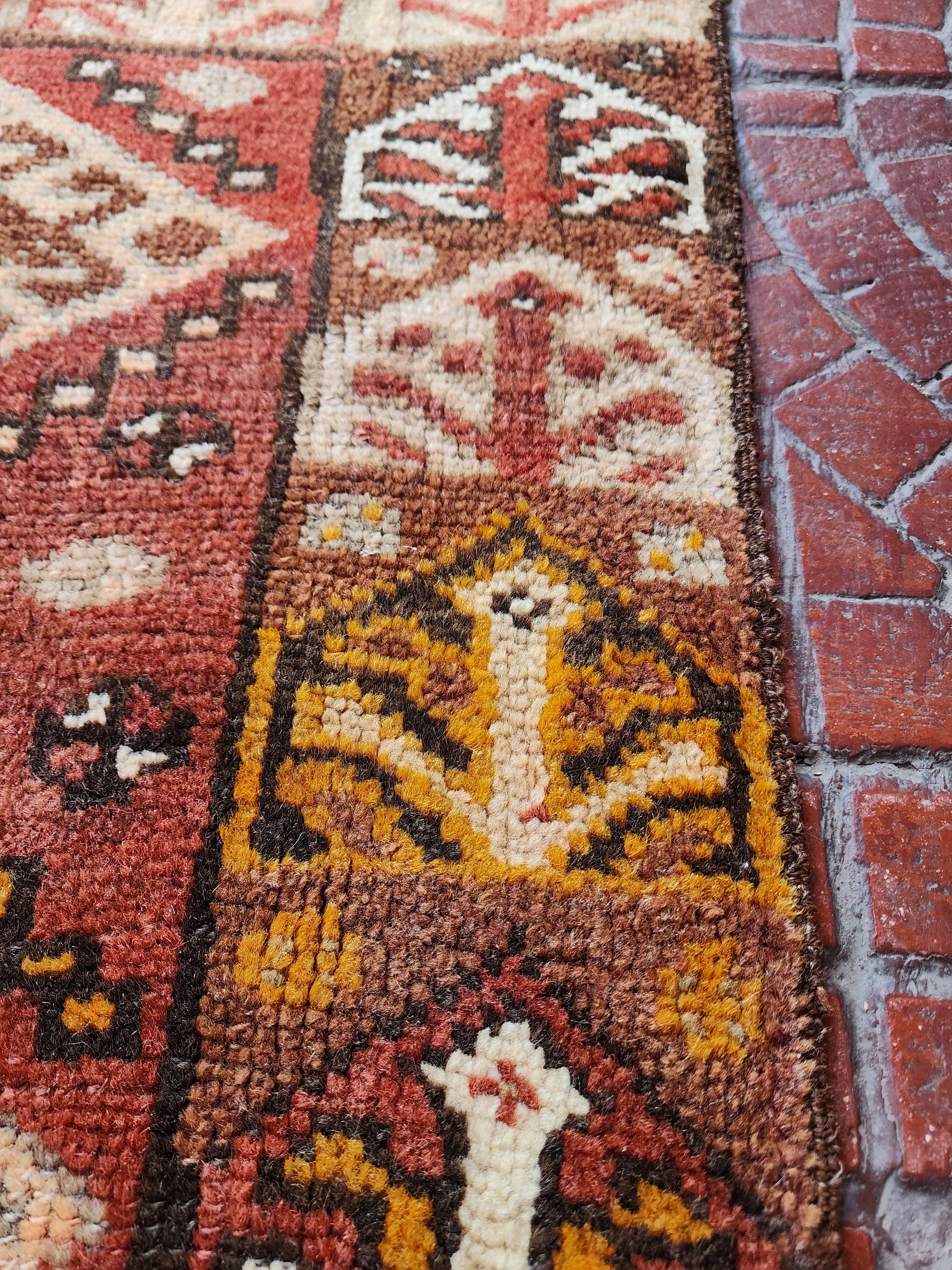 Antique Turkish Erzurum Rug, 2 ft 7 in x 2 ft, Brown, Orange and White Medallion Motif Rug Handmade in Erzurum from Natural Wool