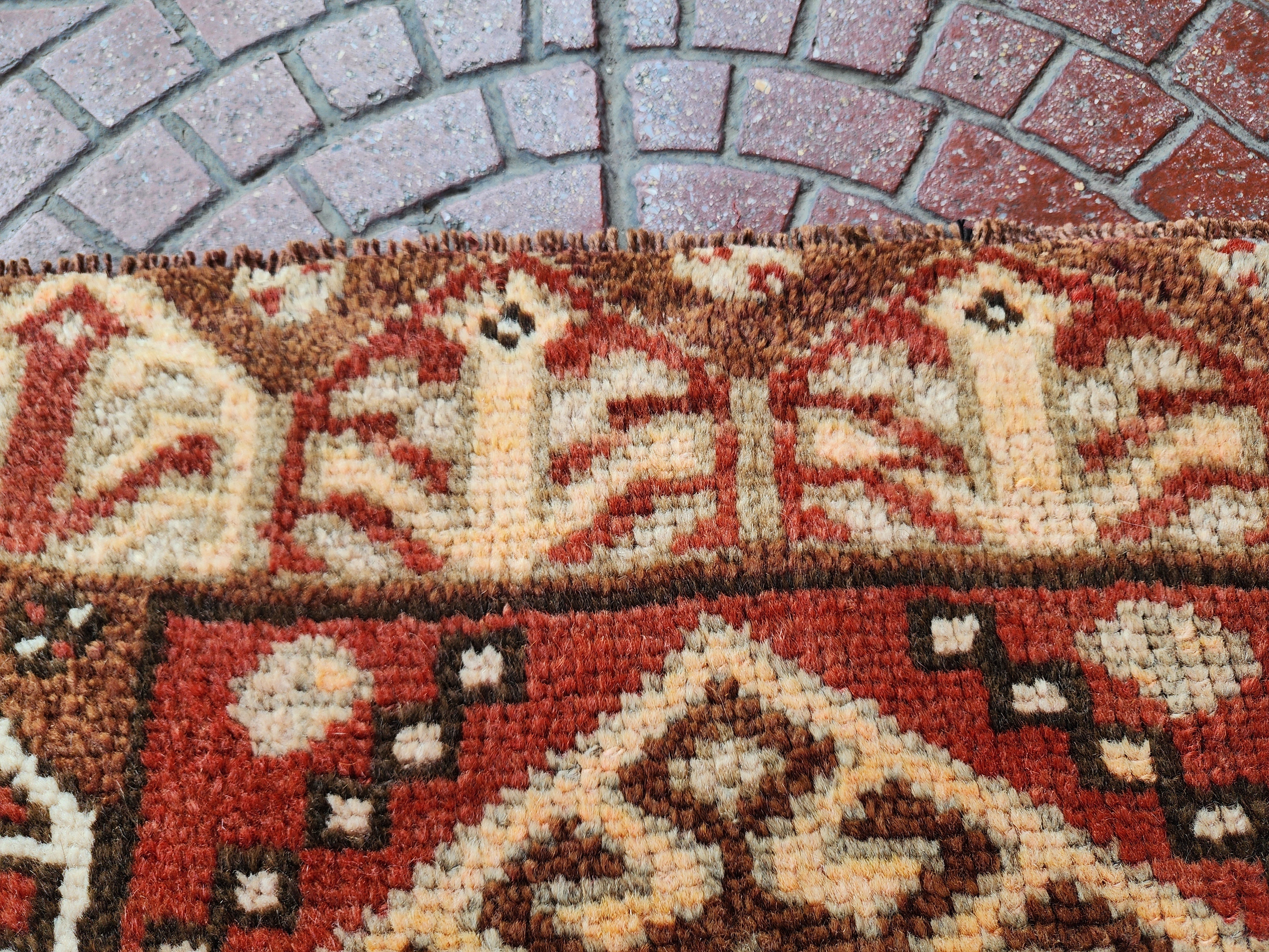 Antique Turkish Erzurum Rug, 2 ft 7 in x 2 ft, Brown, Orange and White Medallion Motif Rug Handmade in Erzurum from Natural Wool