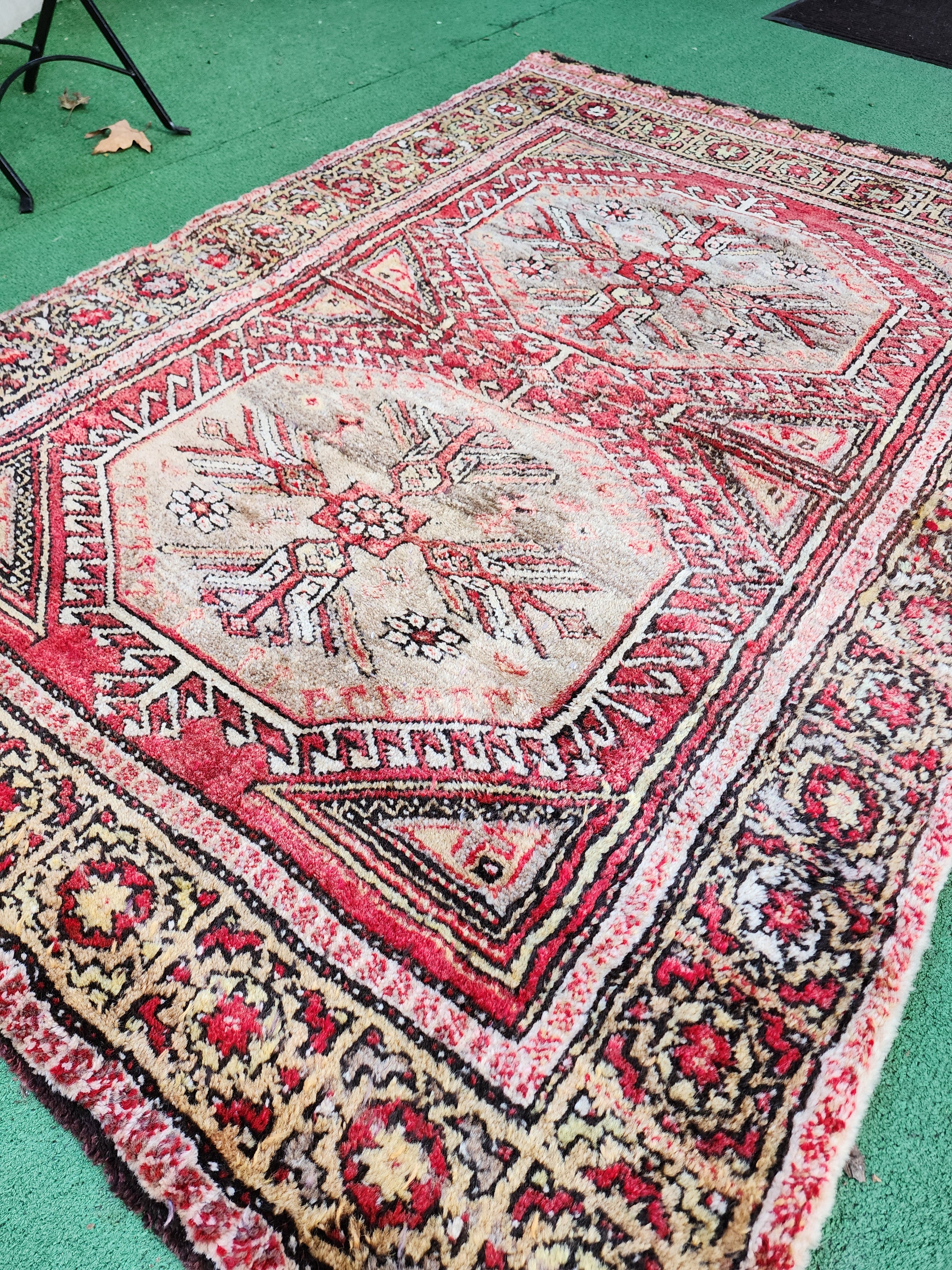 antique Turkish Wool Area Rug — back view