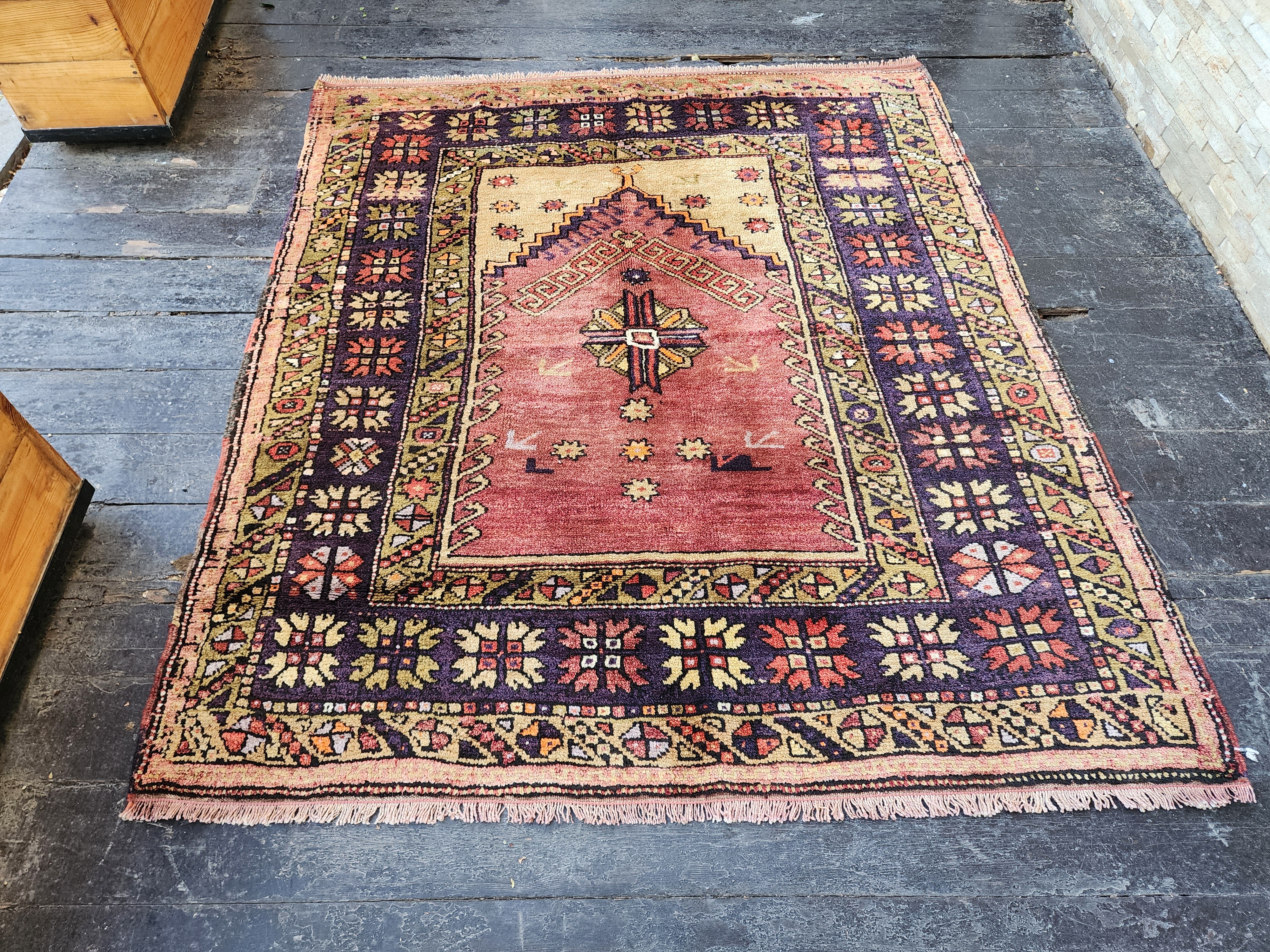 Antique Turkish Konya Prayer Rug with Stepped Mihrab Design