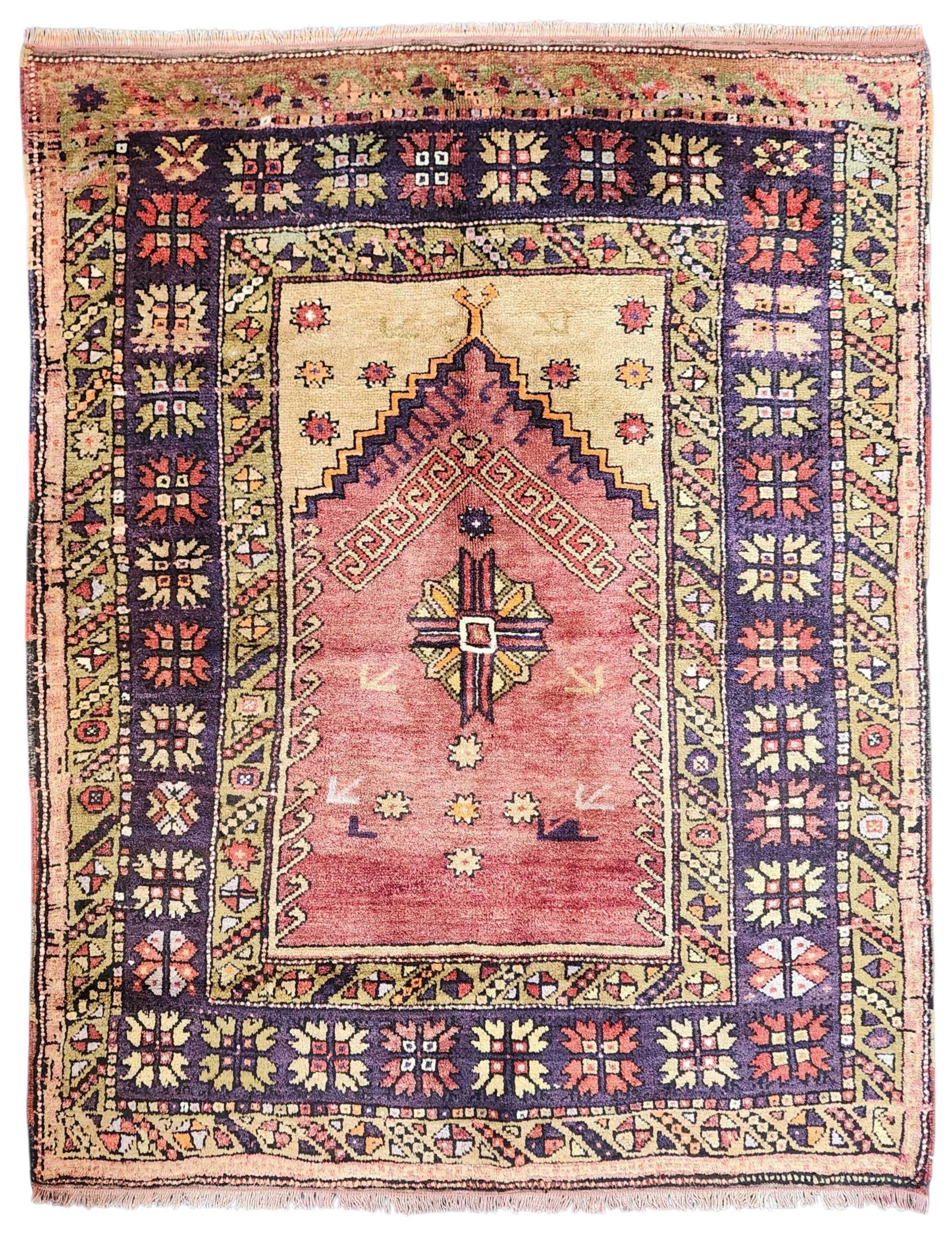 Antique Turkish Konya Prayer Rug with Stepped Mihrab Design