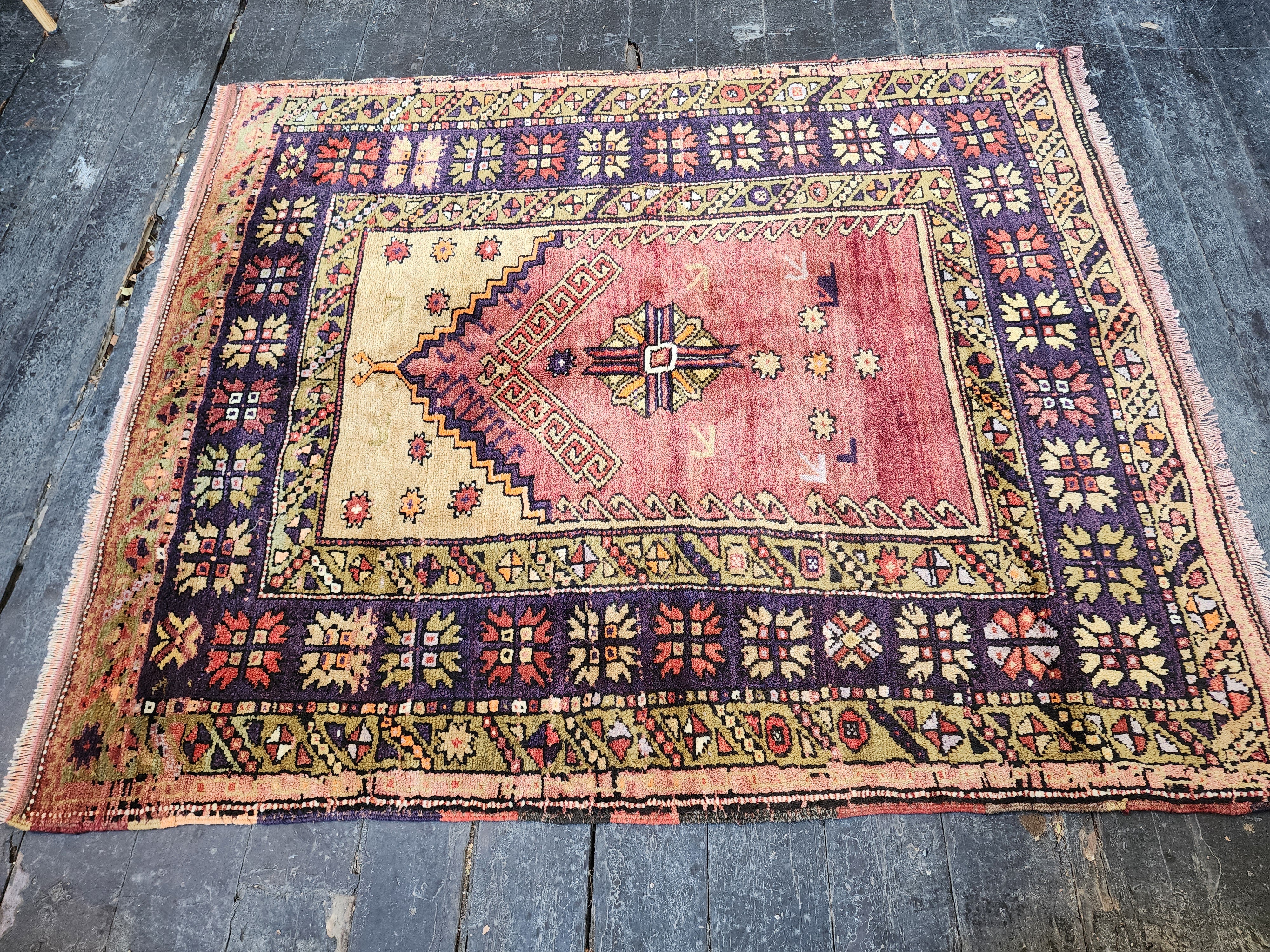 Antique Turkish Konya Prayer Rug with Stepped Mihrab Design