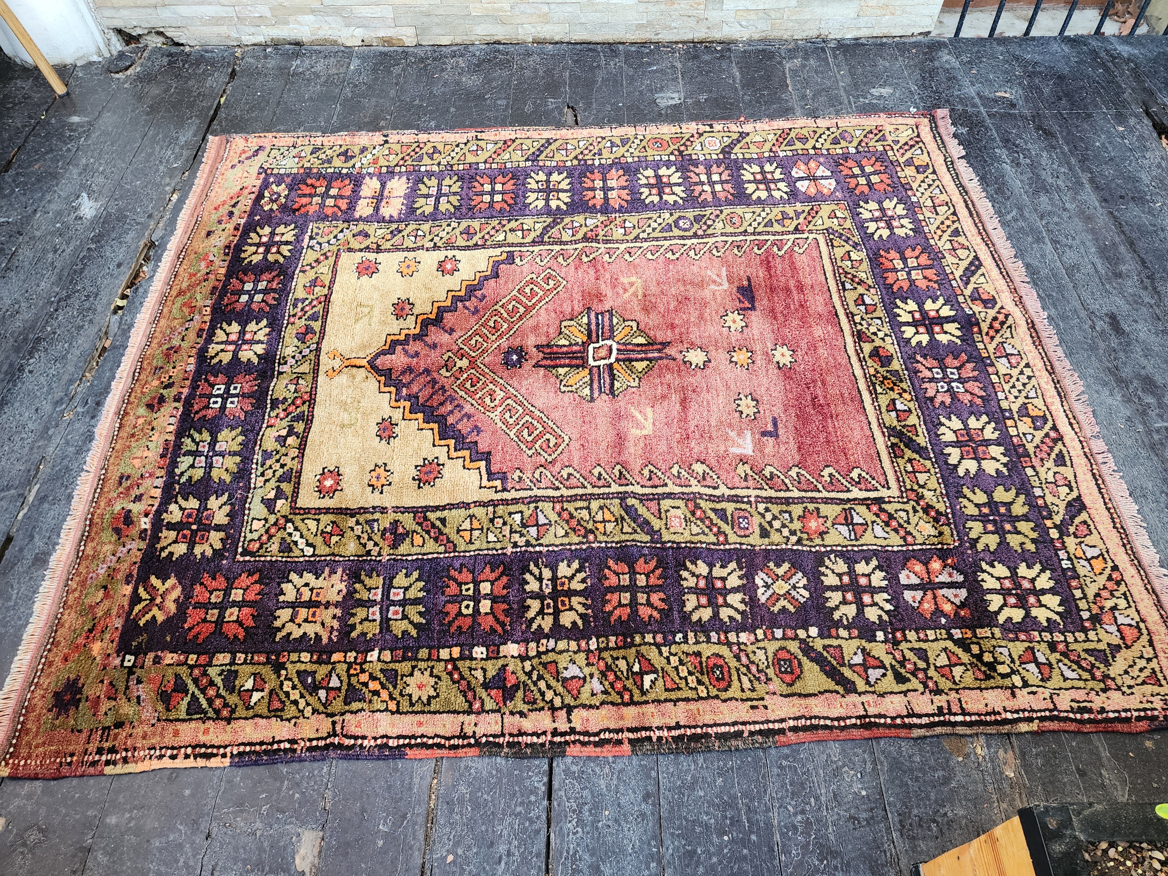 Antique Turkish Konya Prayer Rug with Stepped Mihrab Design