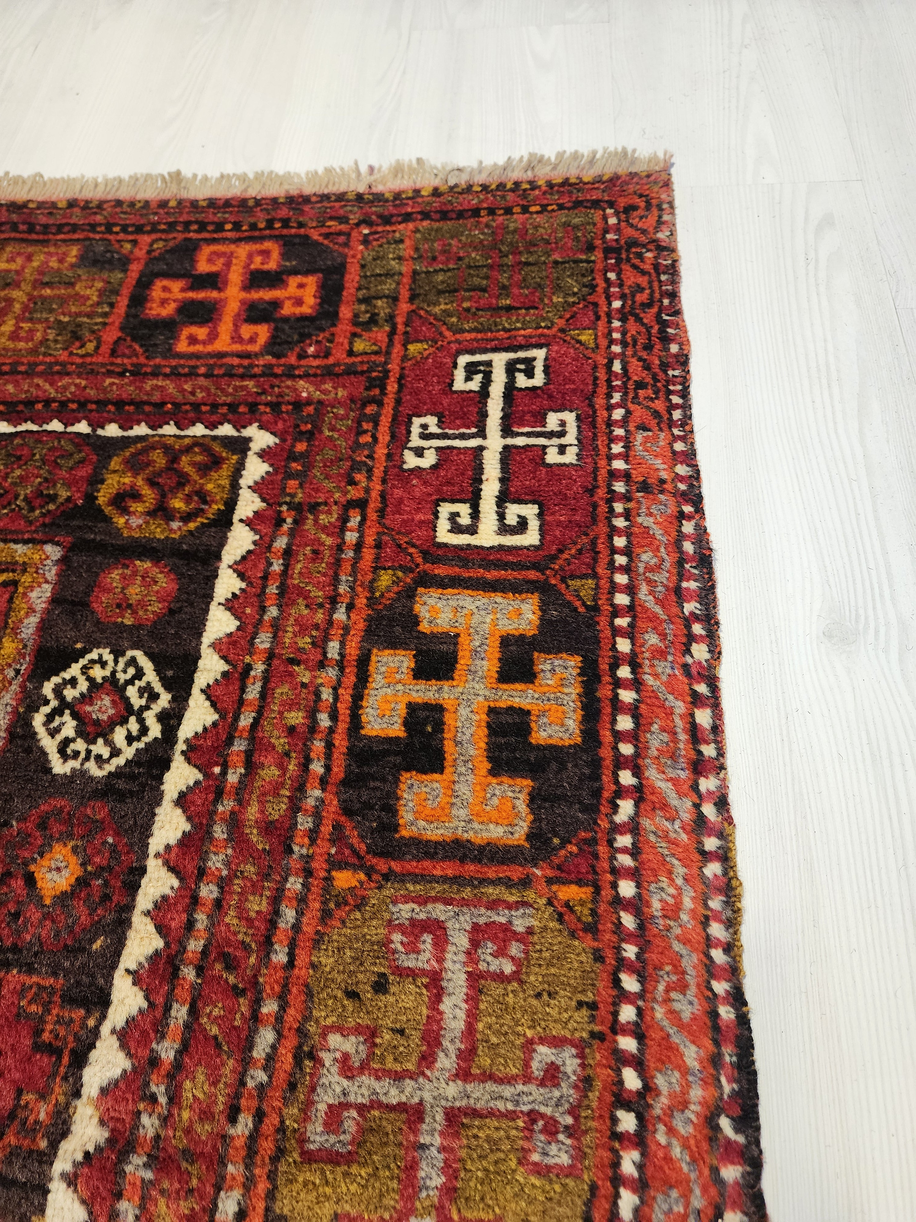 Antique Hallway Runner Rug, Red Orrange and Green Rug, Vintage Antique Recycled Old Rug, Handmade Natural Wool Persian Area Rug 10x4