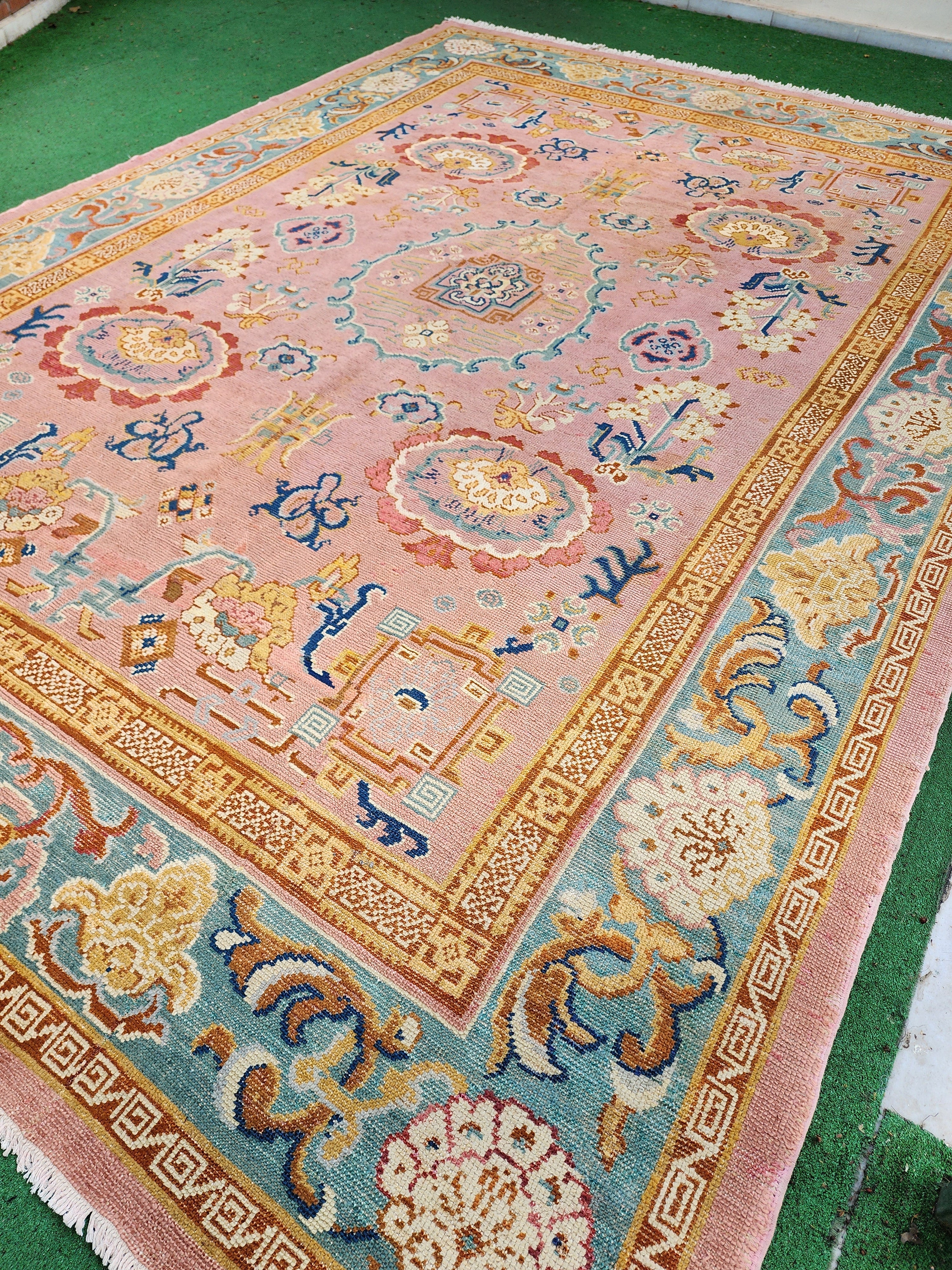 antique Oushak Wool Large Area Rug — back view