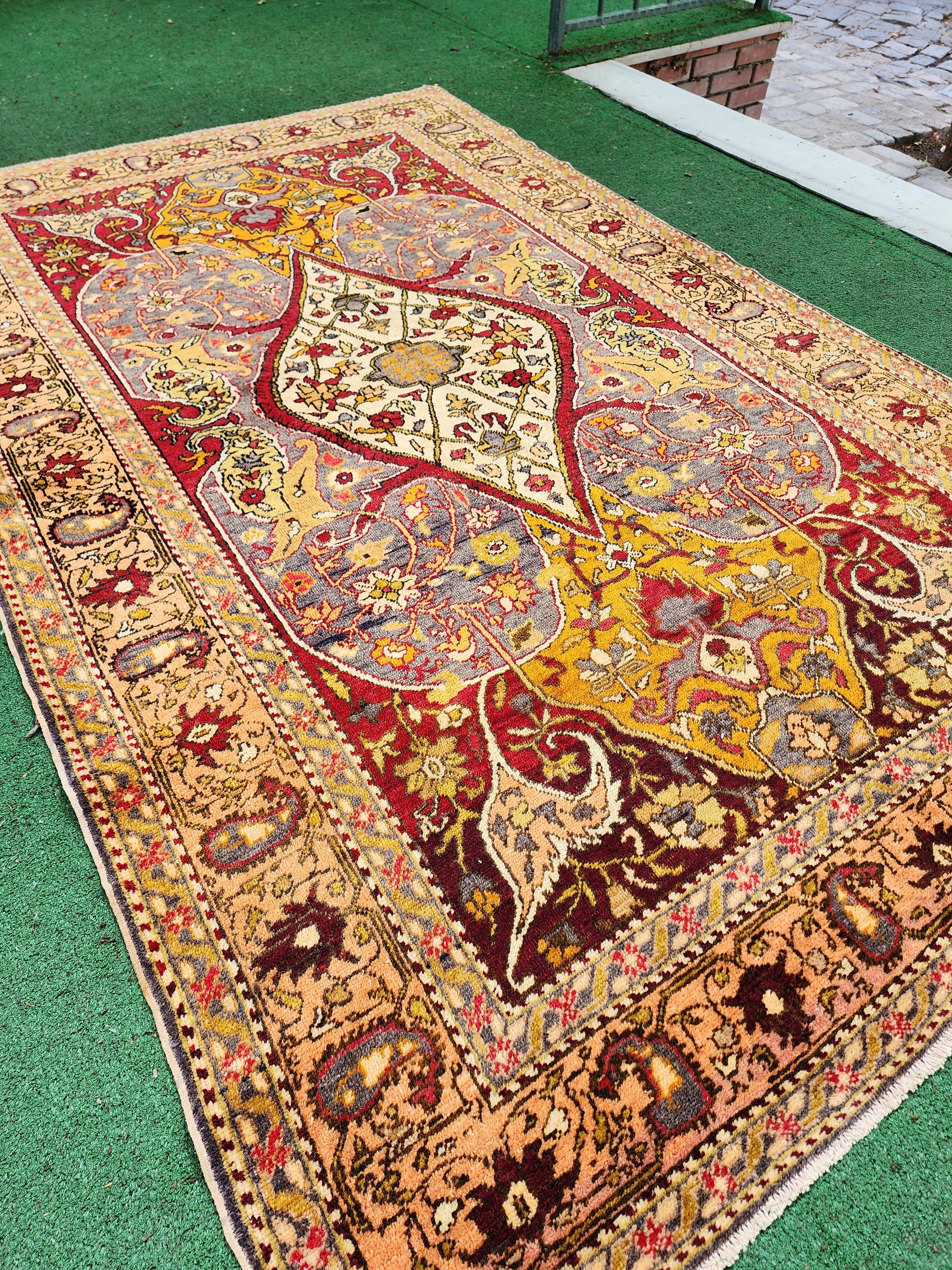 antique Anatolian Wool Large Area Rug — back view