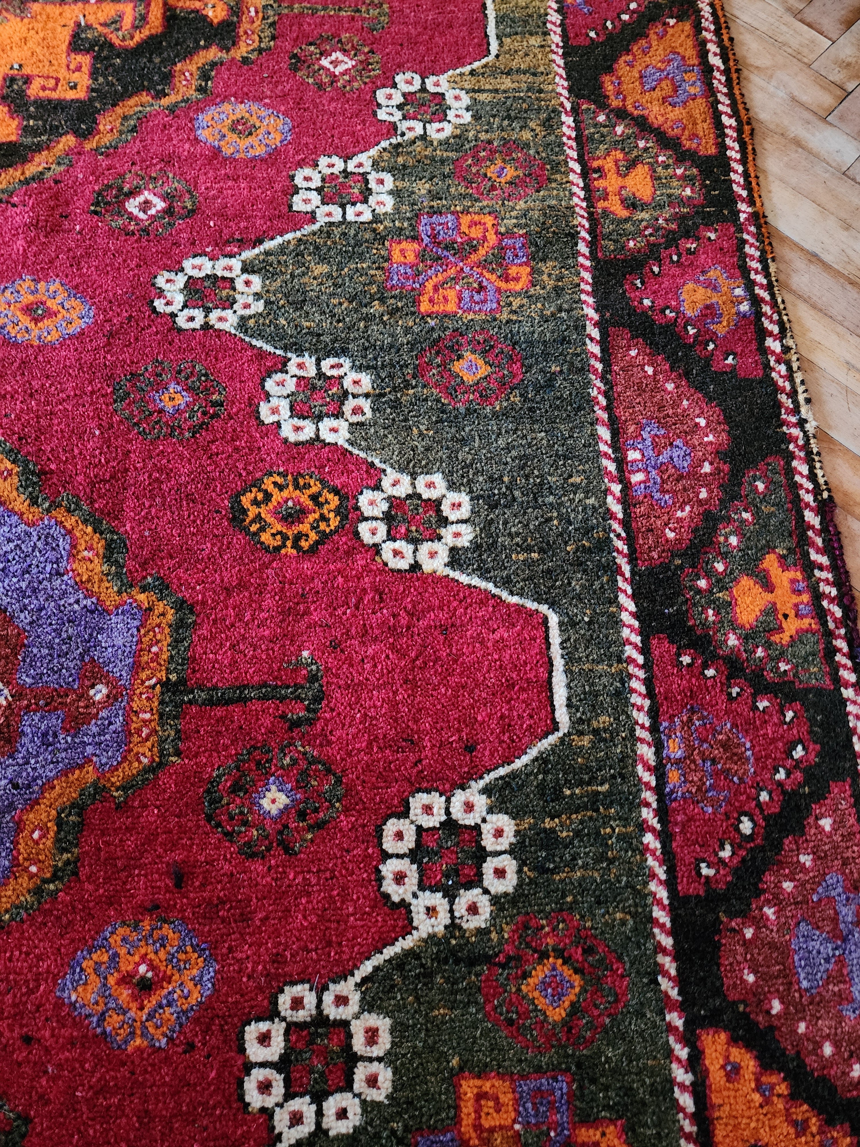 antique Konya Wool Runner Rug — colour close-up