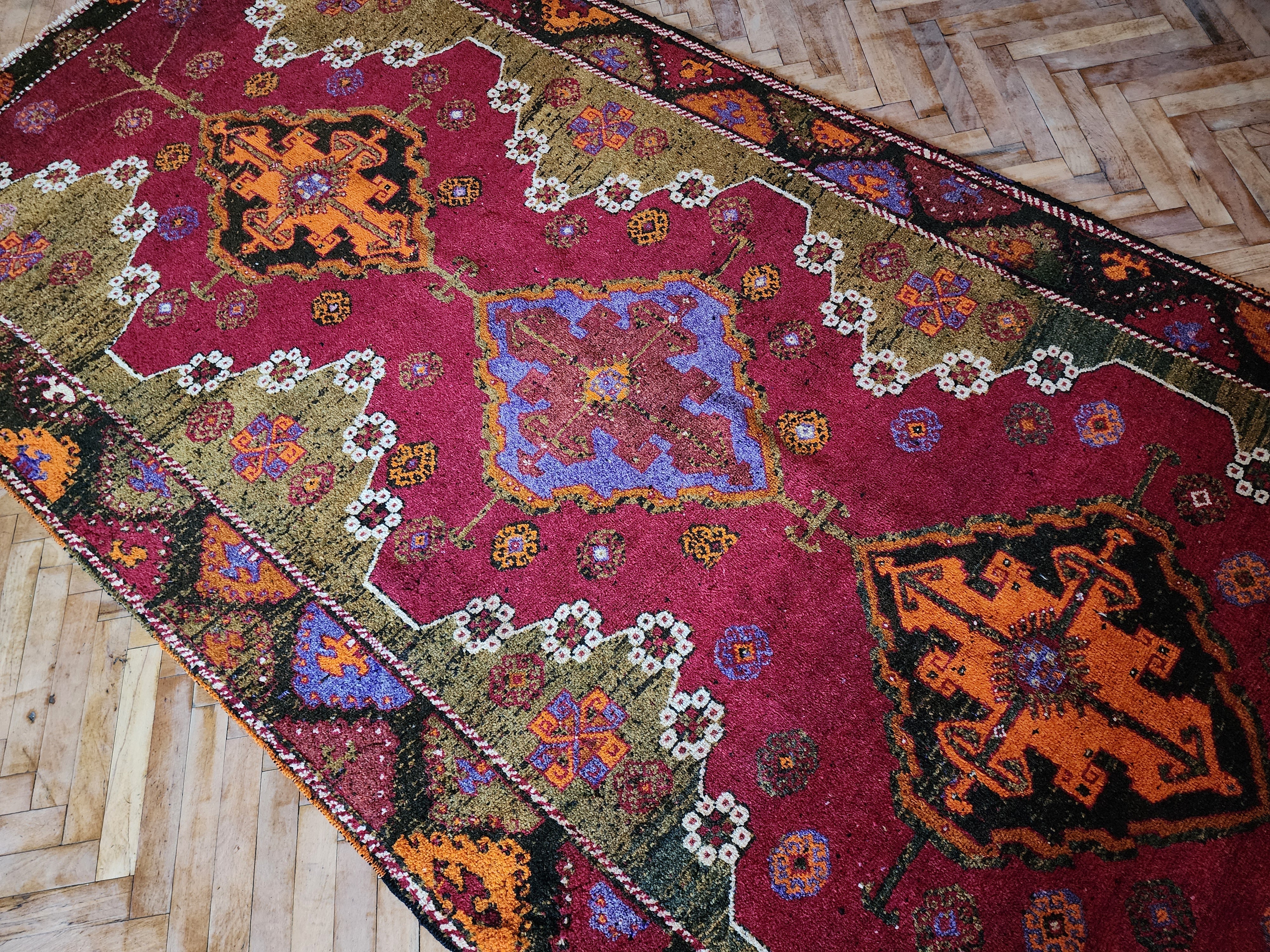 antique Konya Wool Runner Rug — pattern close-up
