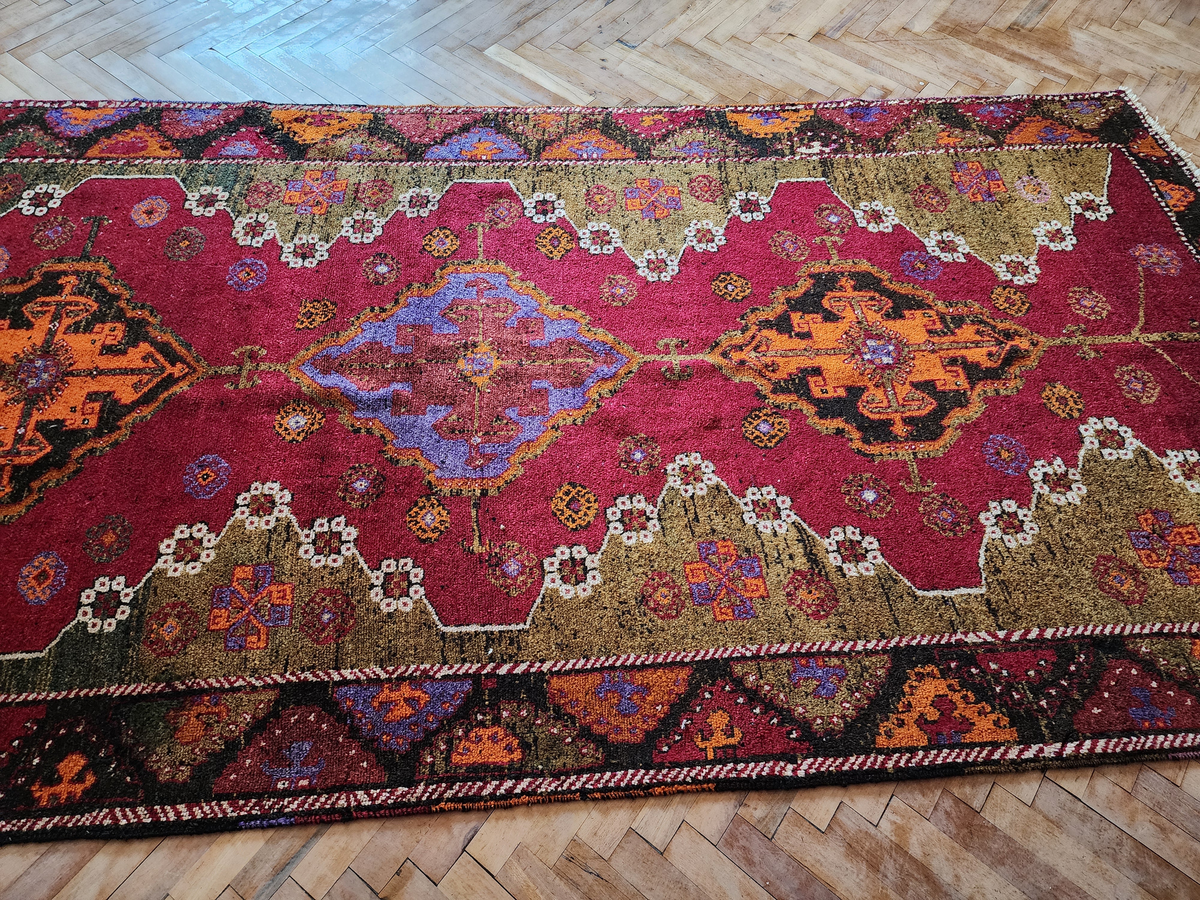 antique Konya Wool Runner Rug — corner detail