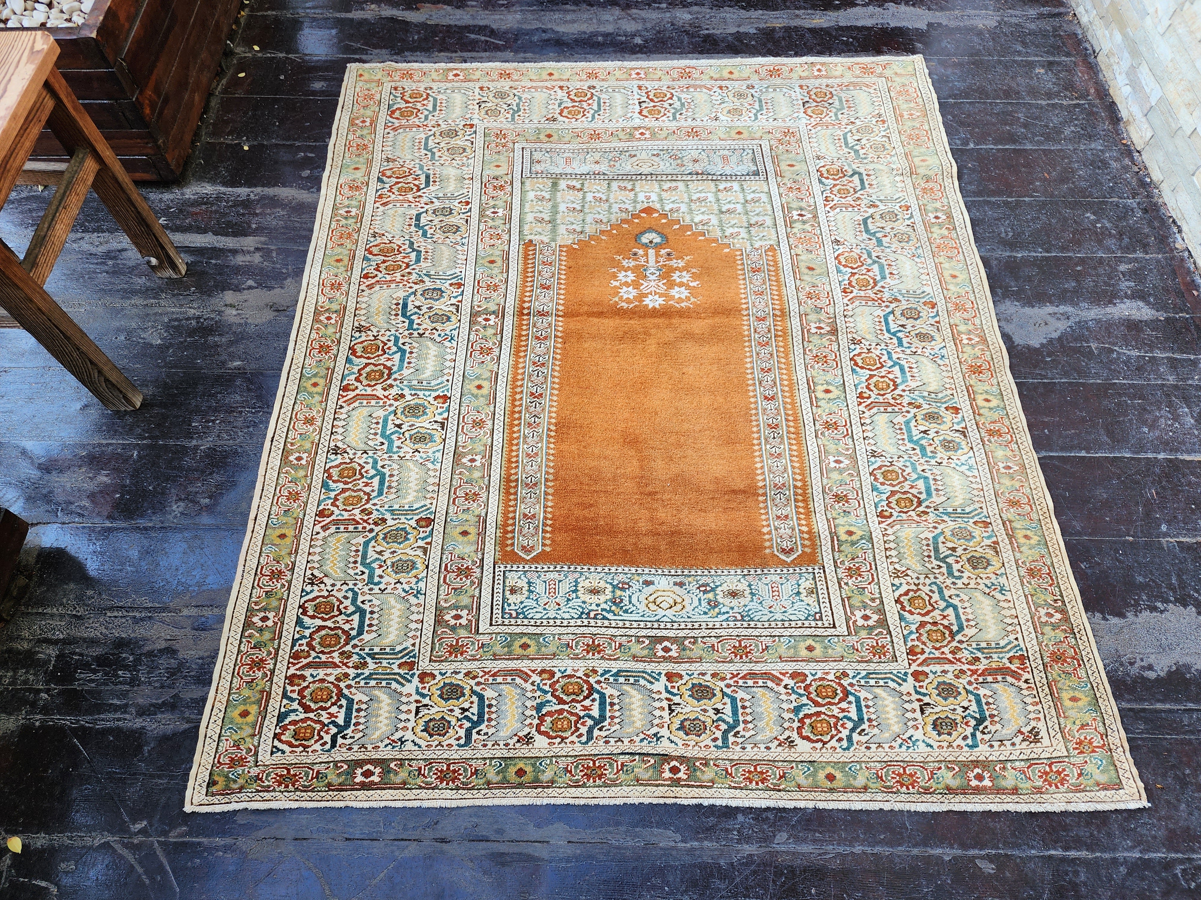 antique Turkish Wool Small Rug — detail texture