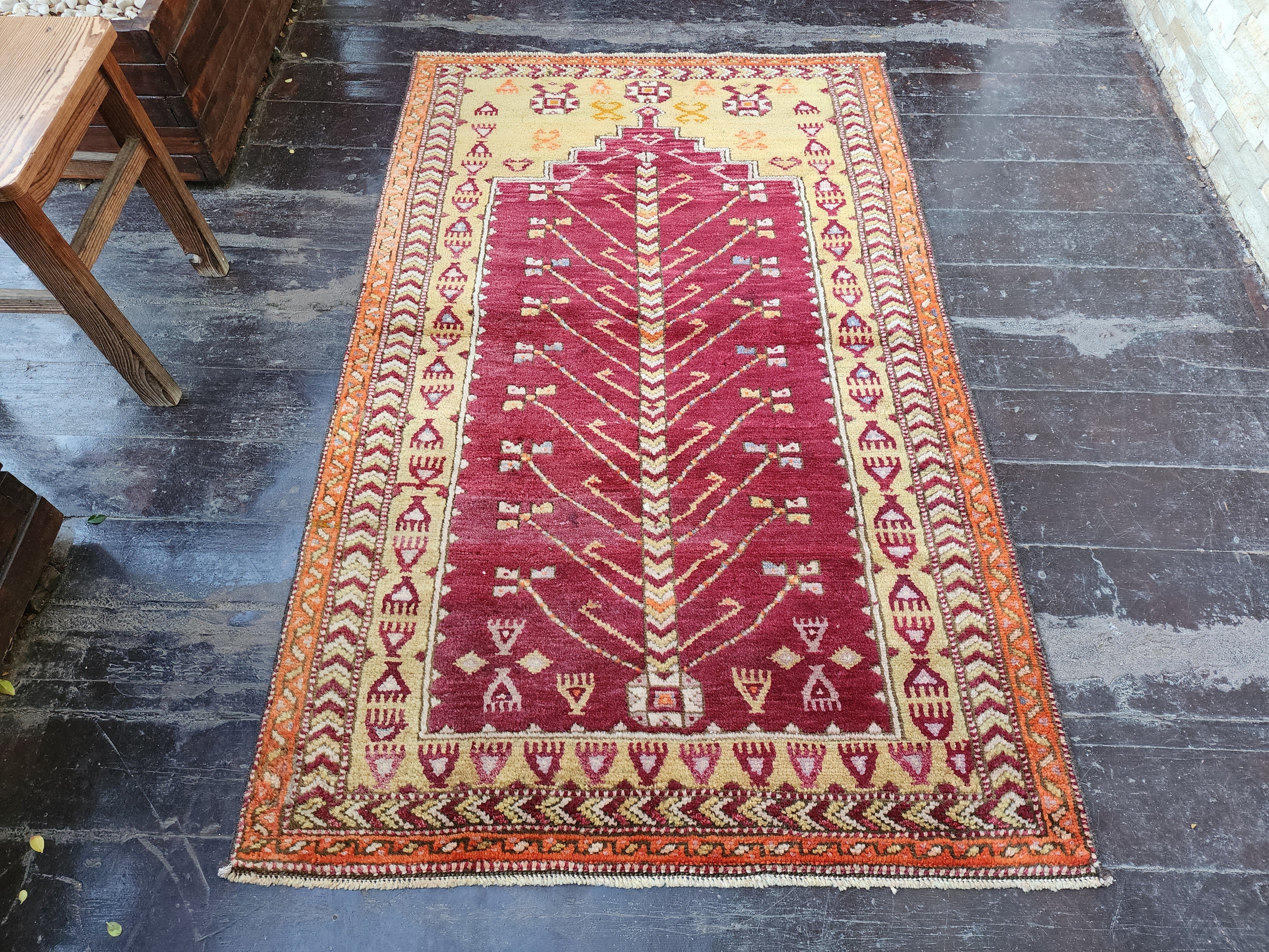 antique Turkish Wool Small Rug — detail texture