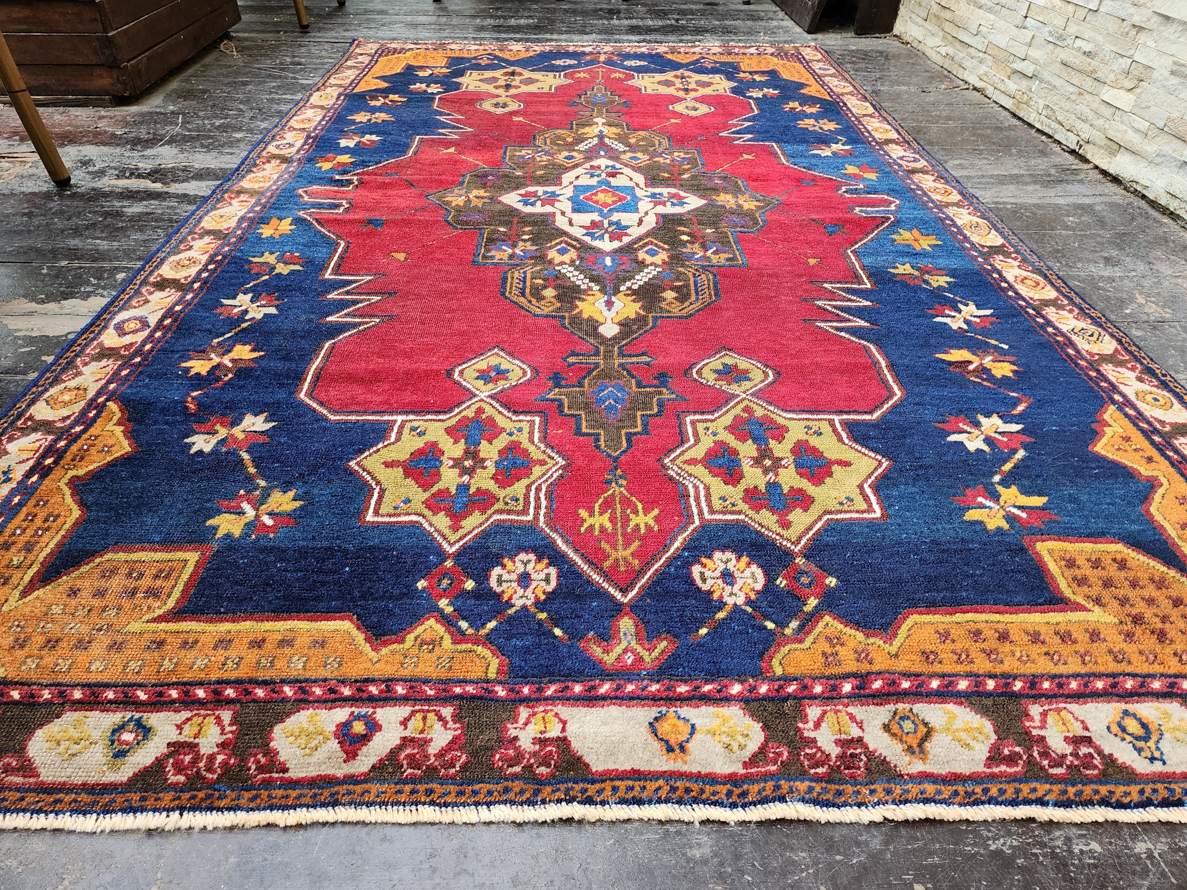 antique Turkish Wool Area Rug — colour close-up
