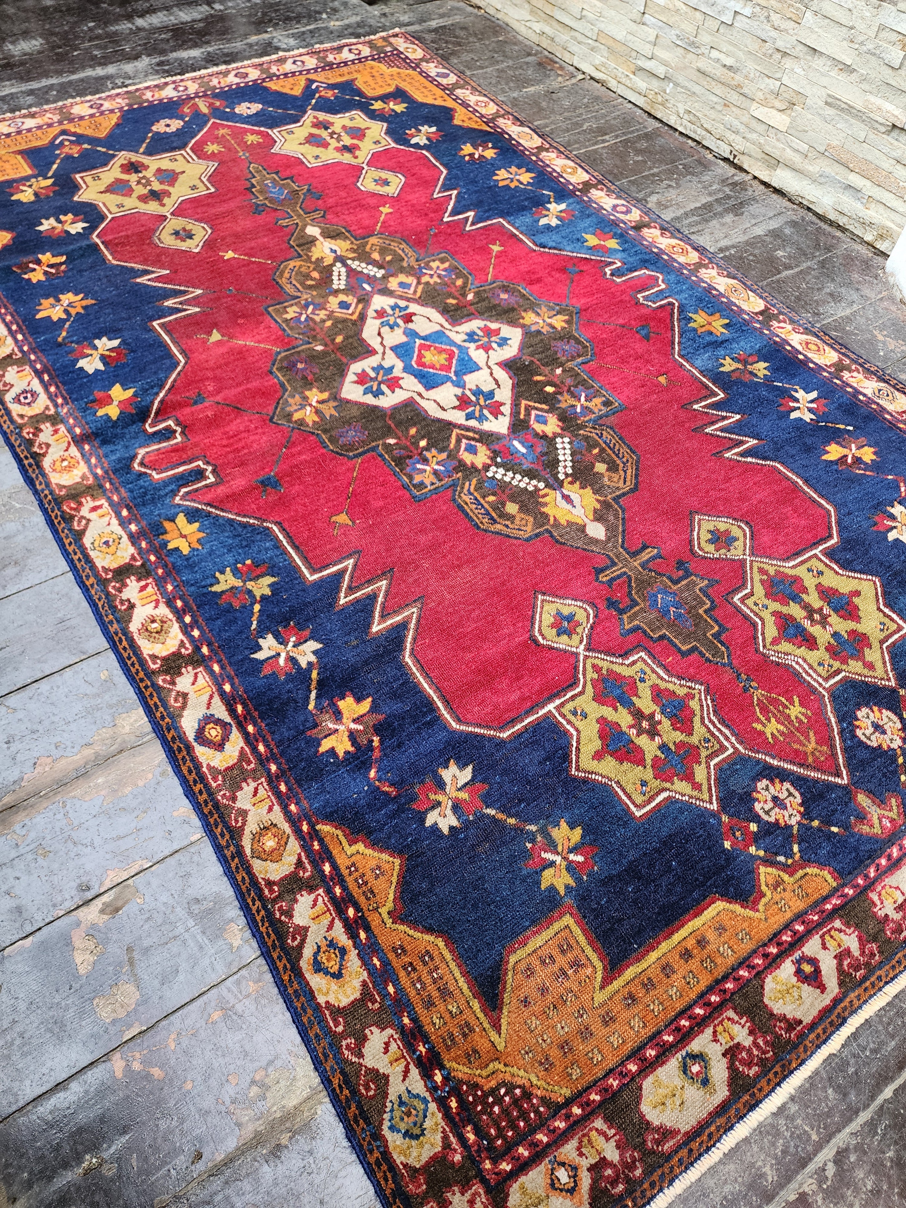 antique Turkish Wool Area Rug — back view