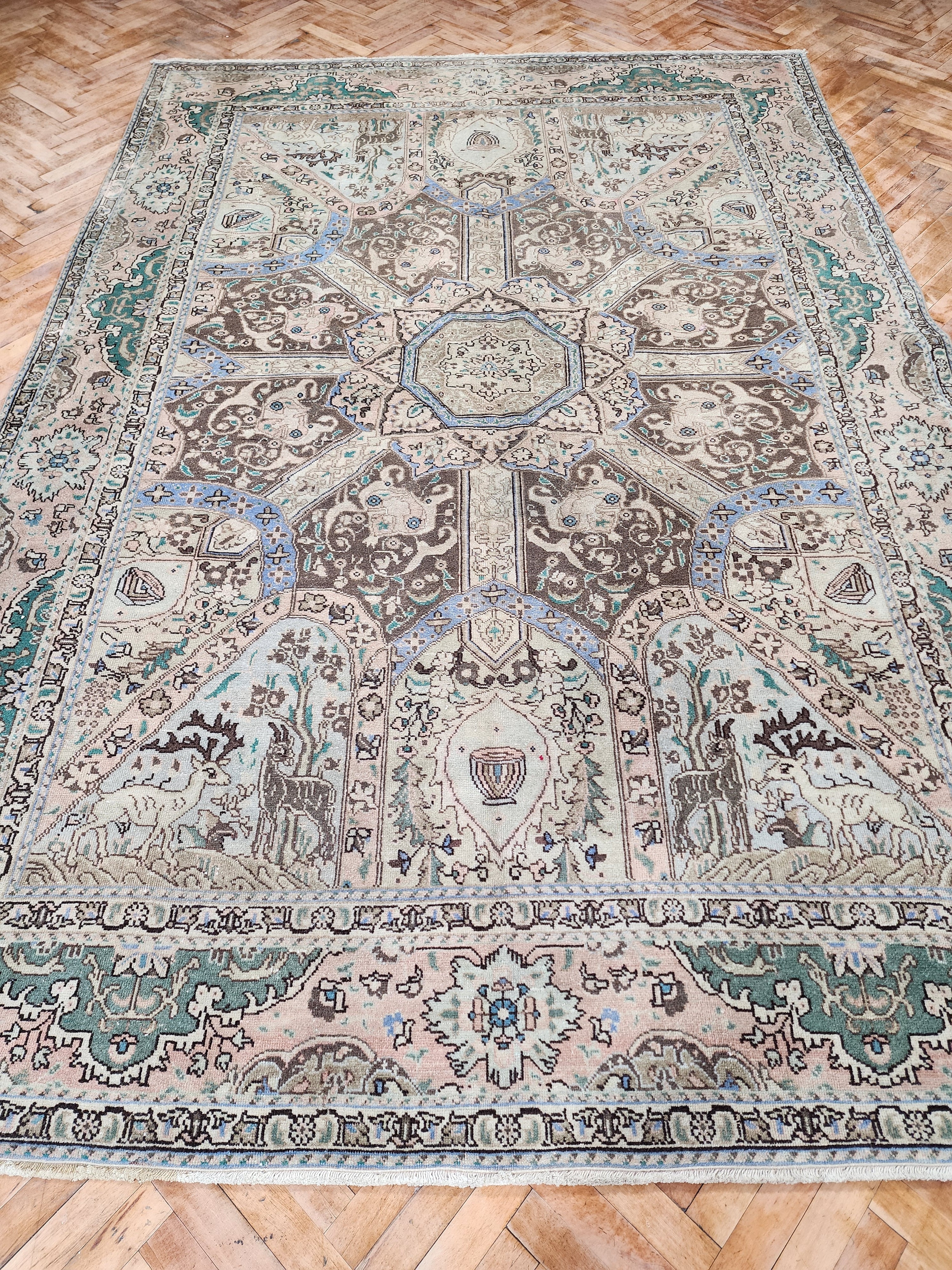 antique Oushak Wool Large Area Rug — detail texture