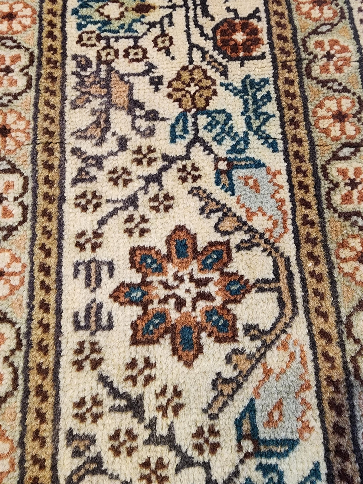 1960s Hand-Knotted Navy Blue Kayseri Rug – Wool & Silk Blend Anatolian Floral Lattice Area Rug