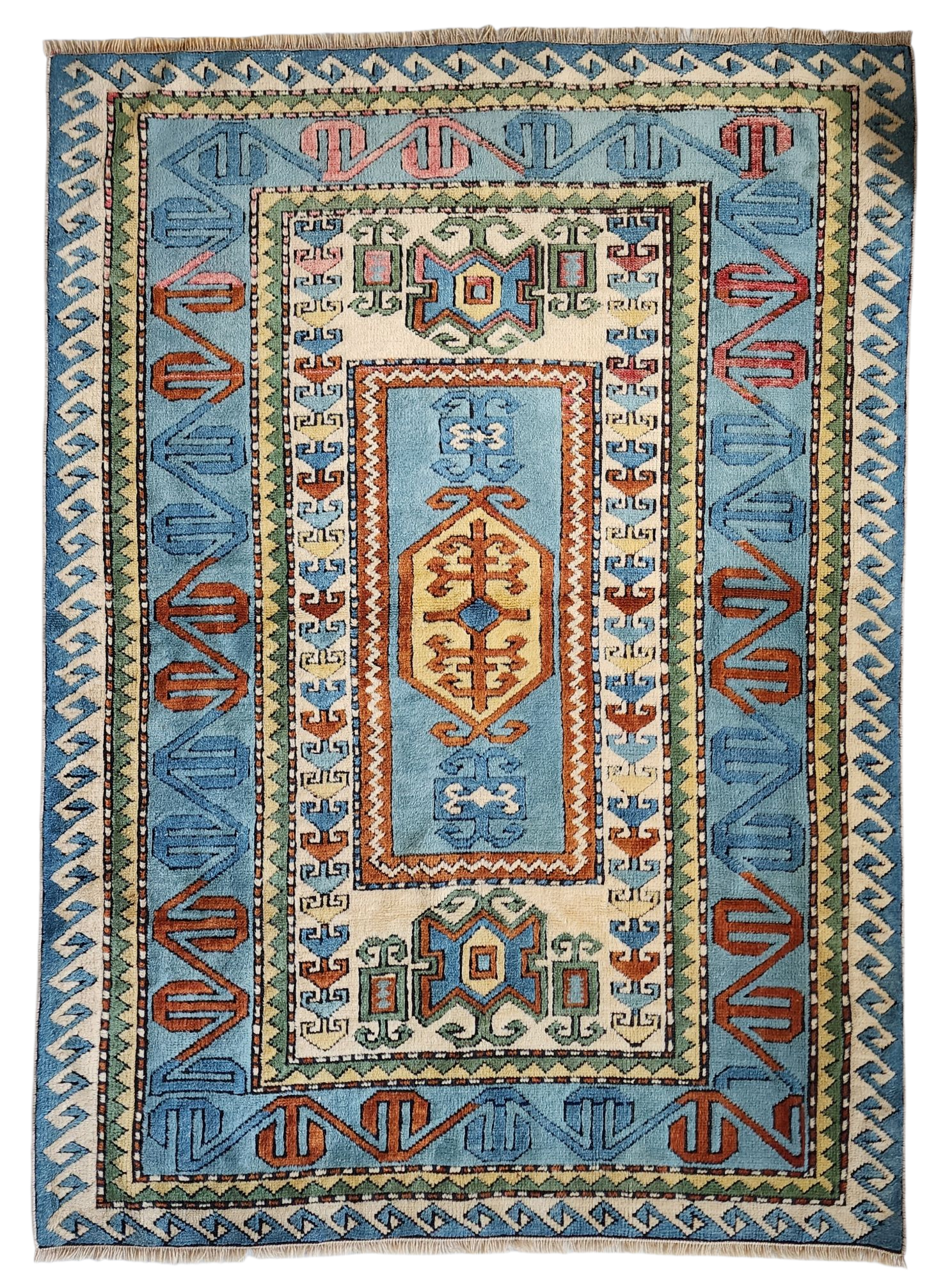 Vintage Turkish Rug 6'2'' x 4'7'' Blue Oushak Area Rug