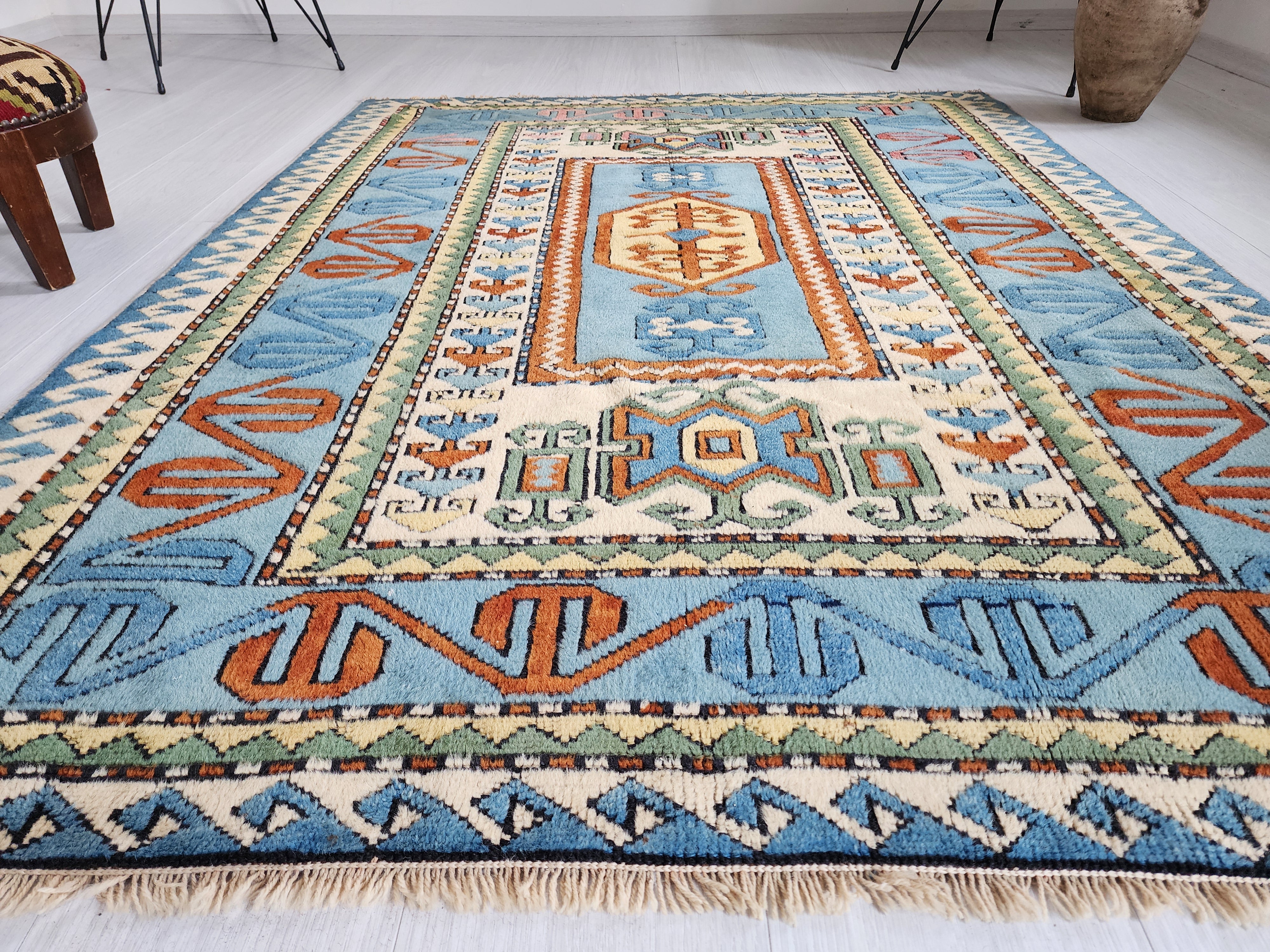 vintage Oushak Wool Area Rug — styled view