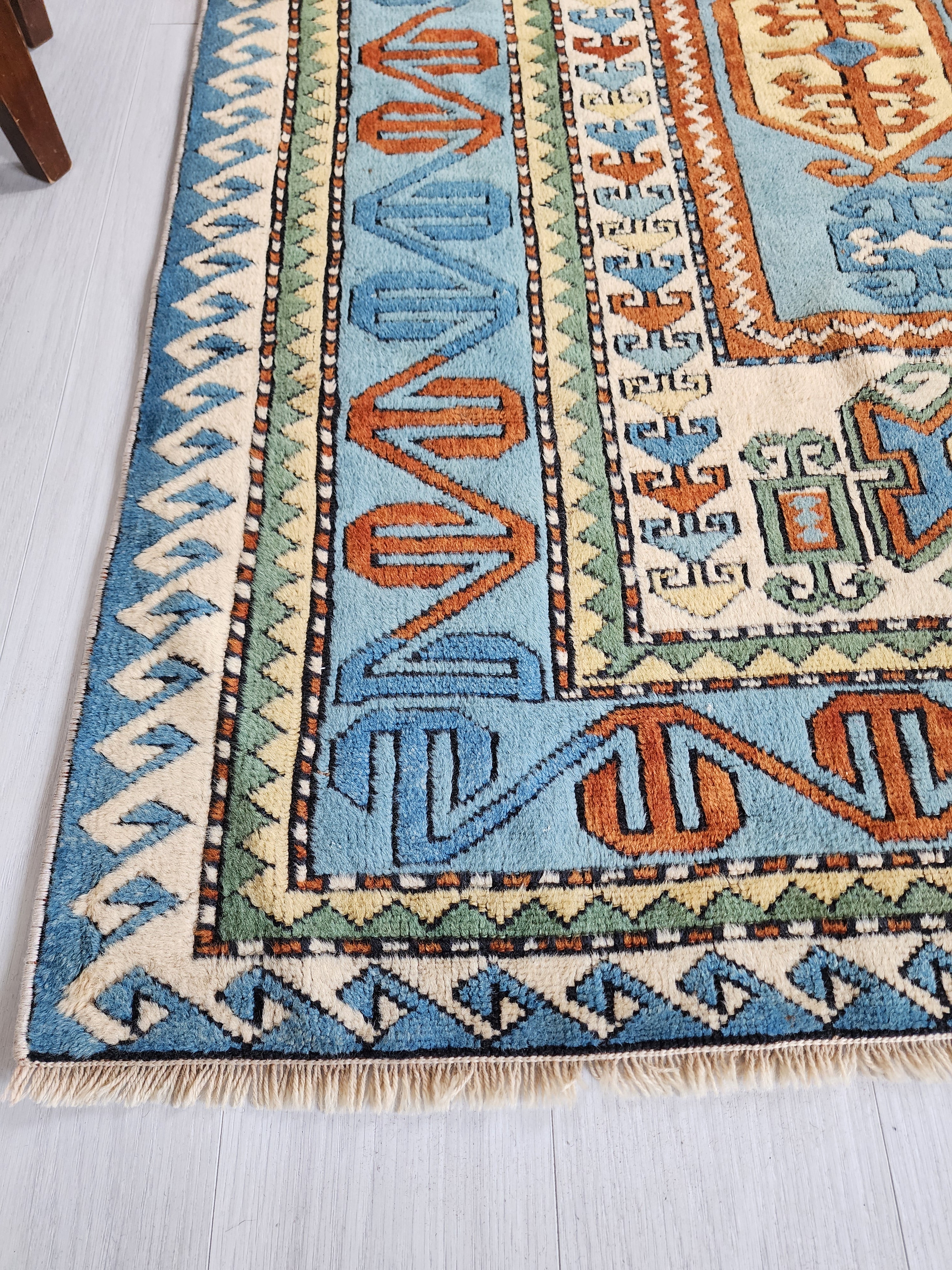 Vintage Turkish Rug 6'2'' x 4'7'' Blue Oushak Area Rug