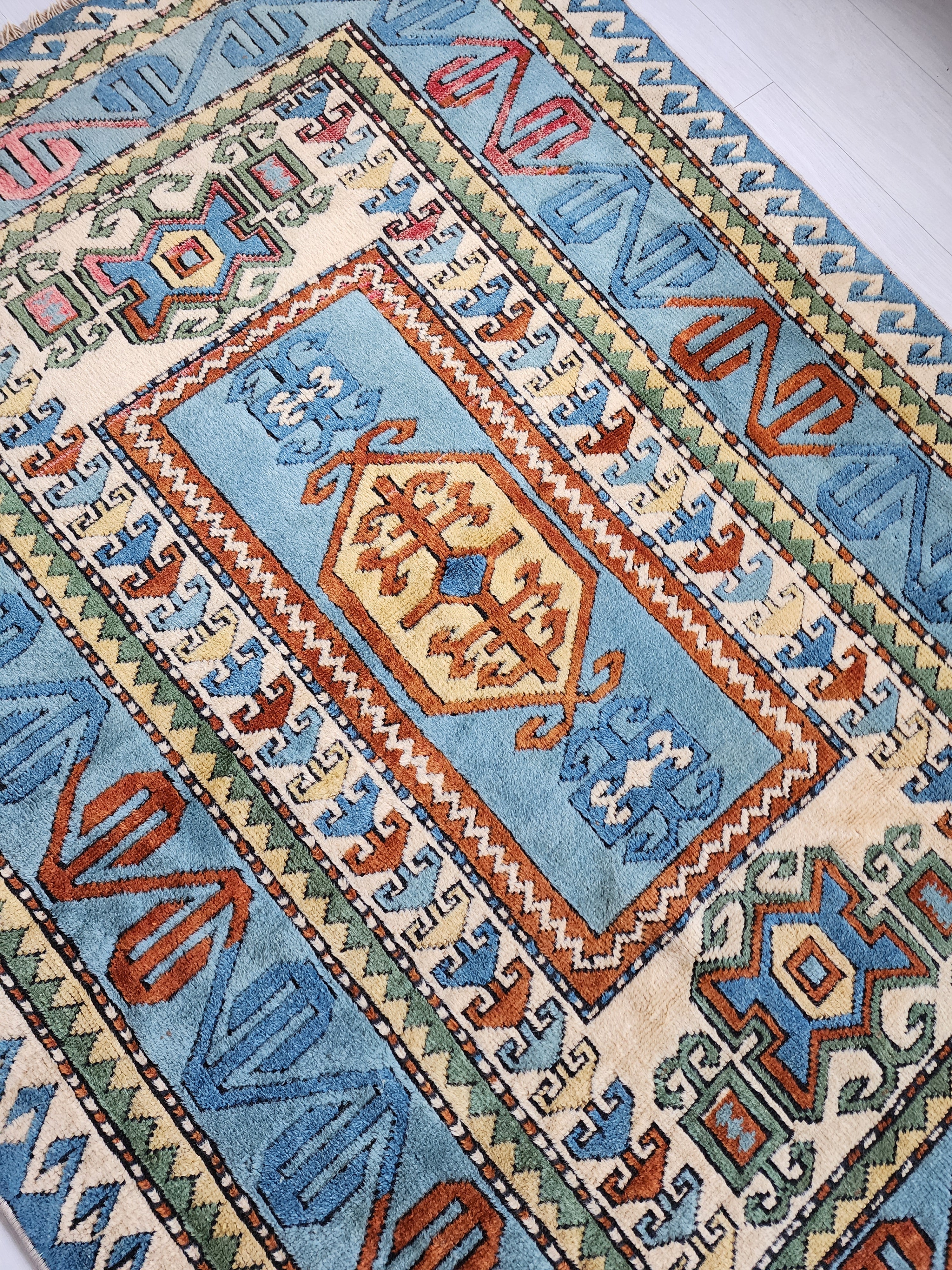 Vintage Turkish Rug 6'2'' x 4'7'' Blue Oushak Area Rug