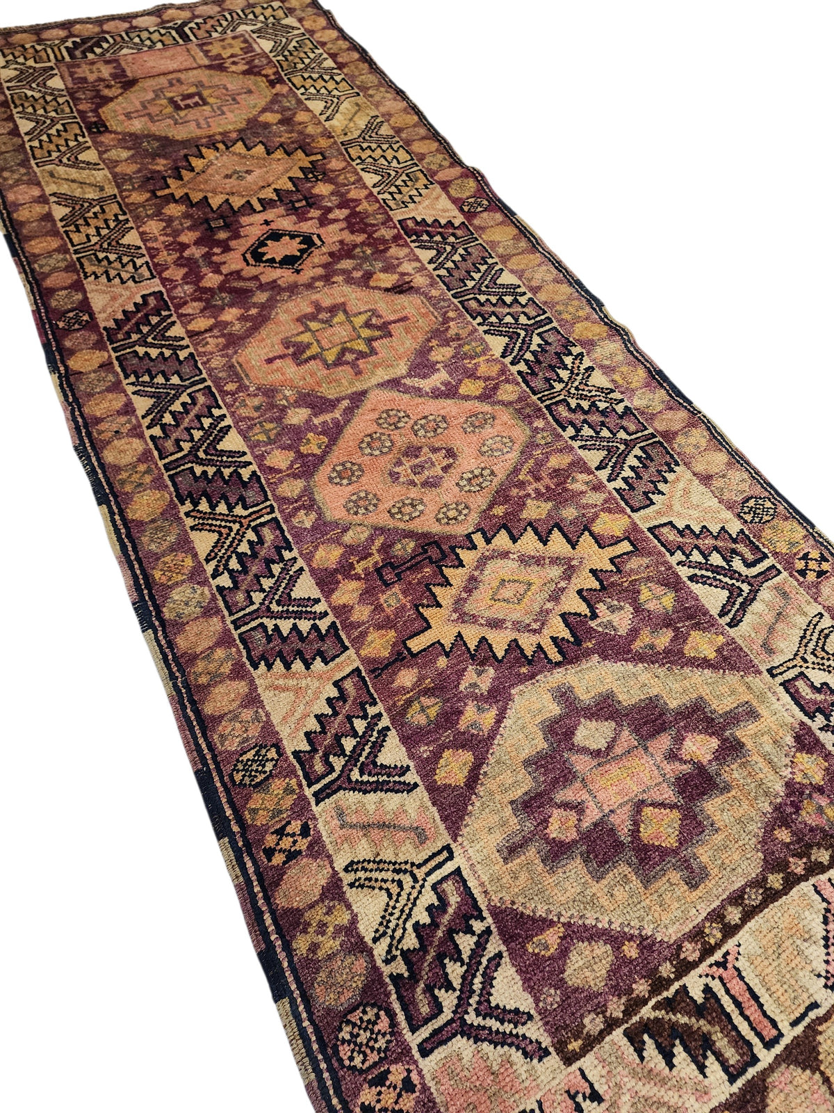 Antique Herki Kurdish Runner Rug, 1900s Tribal Anatolian Wool, Vegetable Dyes (3'3'' x 8'11'')