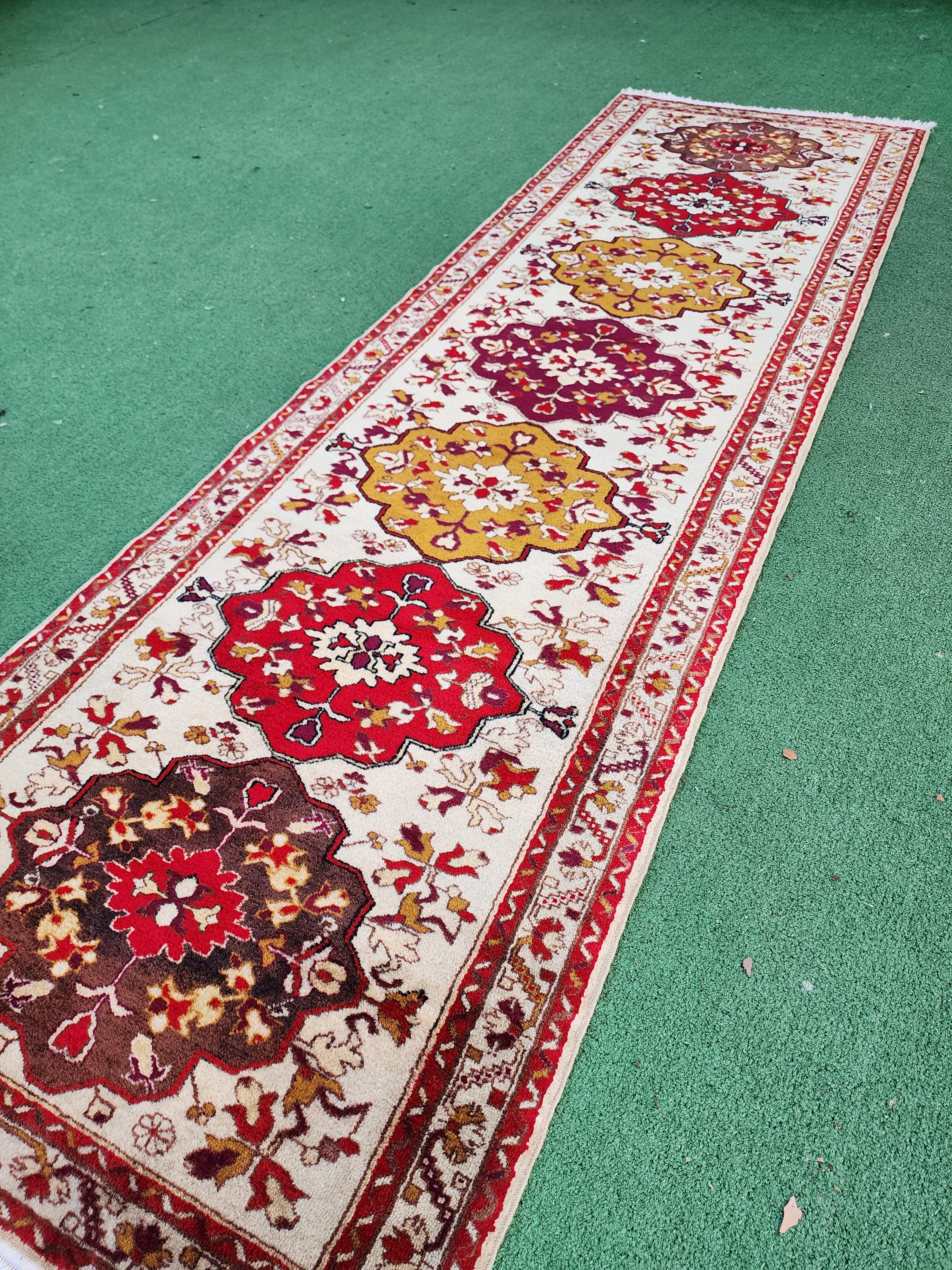 antique Turkish Wool Runner Rug — colour close-up