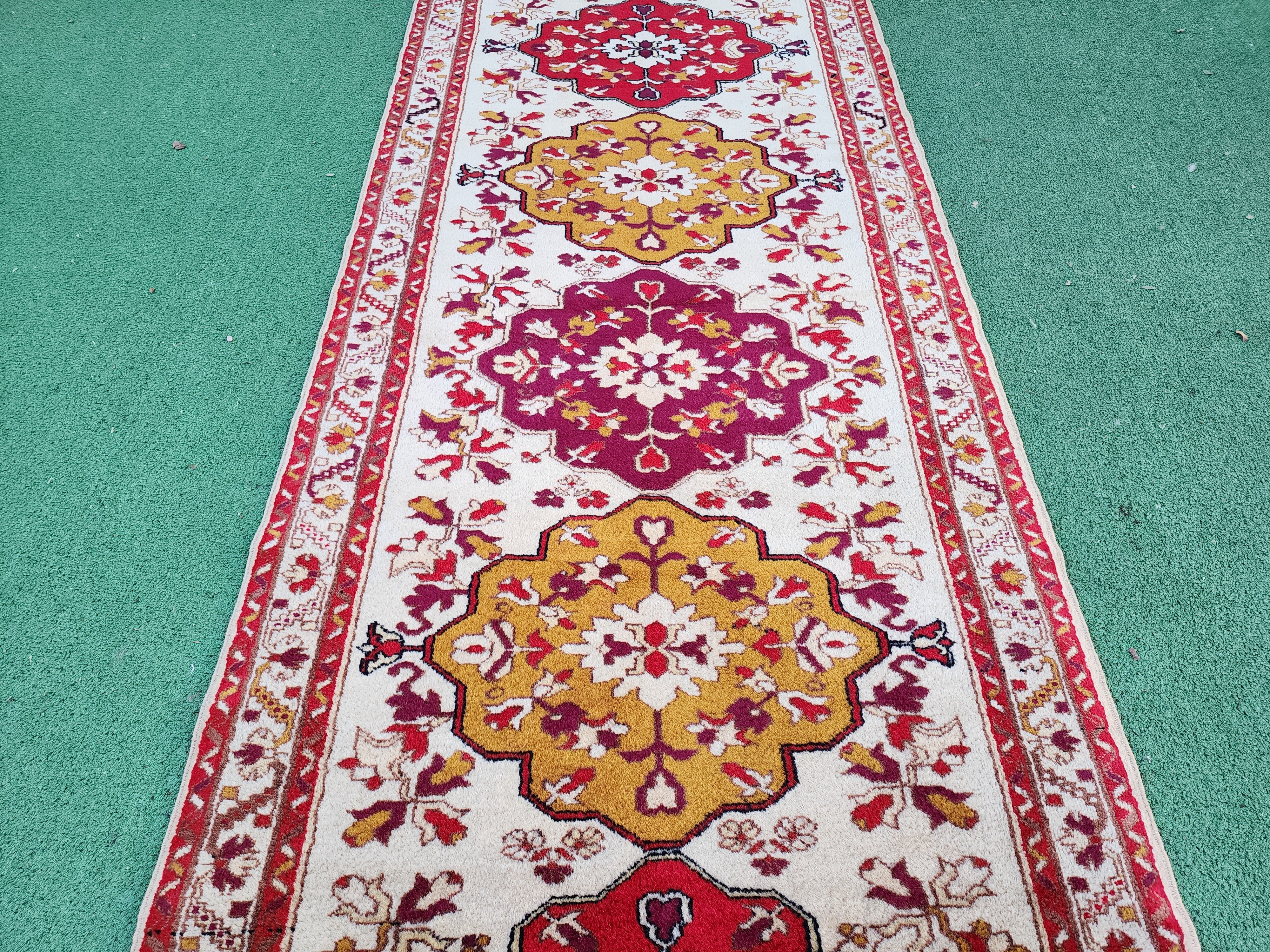 antique Turkish Wool Runner Rug — pattern close-up